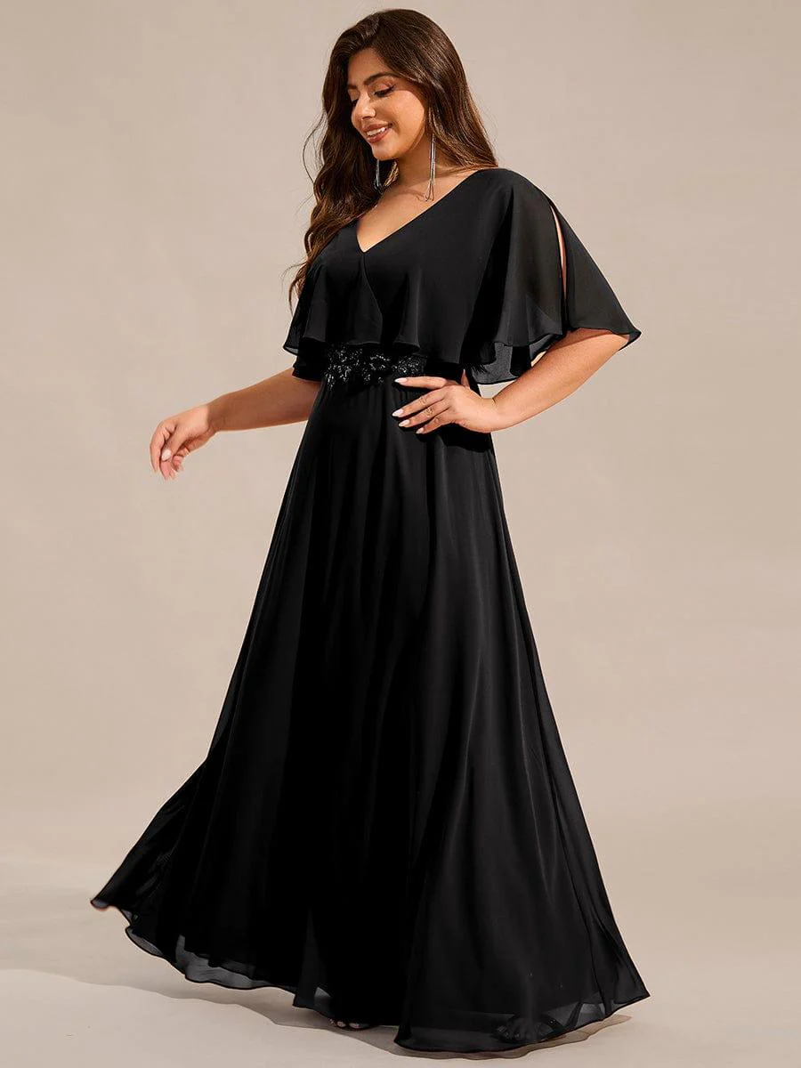 pretty MAXINE|Elegant Plus Size Bat-Wing Sleeves Chiffon Maxi Evening Dress - Image 10
