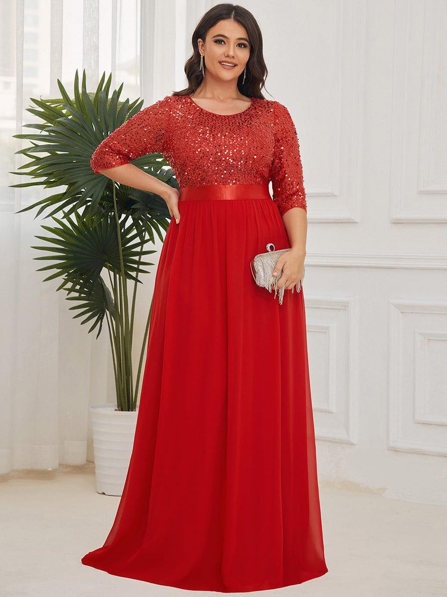 ever FLORENCE|Elegant Round Neckline 3/4 Sleeve Sequins Patchwork Evening Dress - Image 90