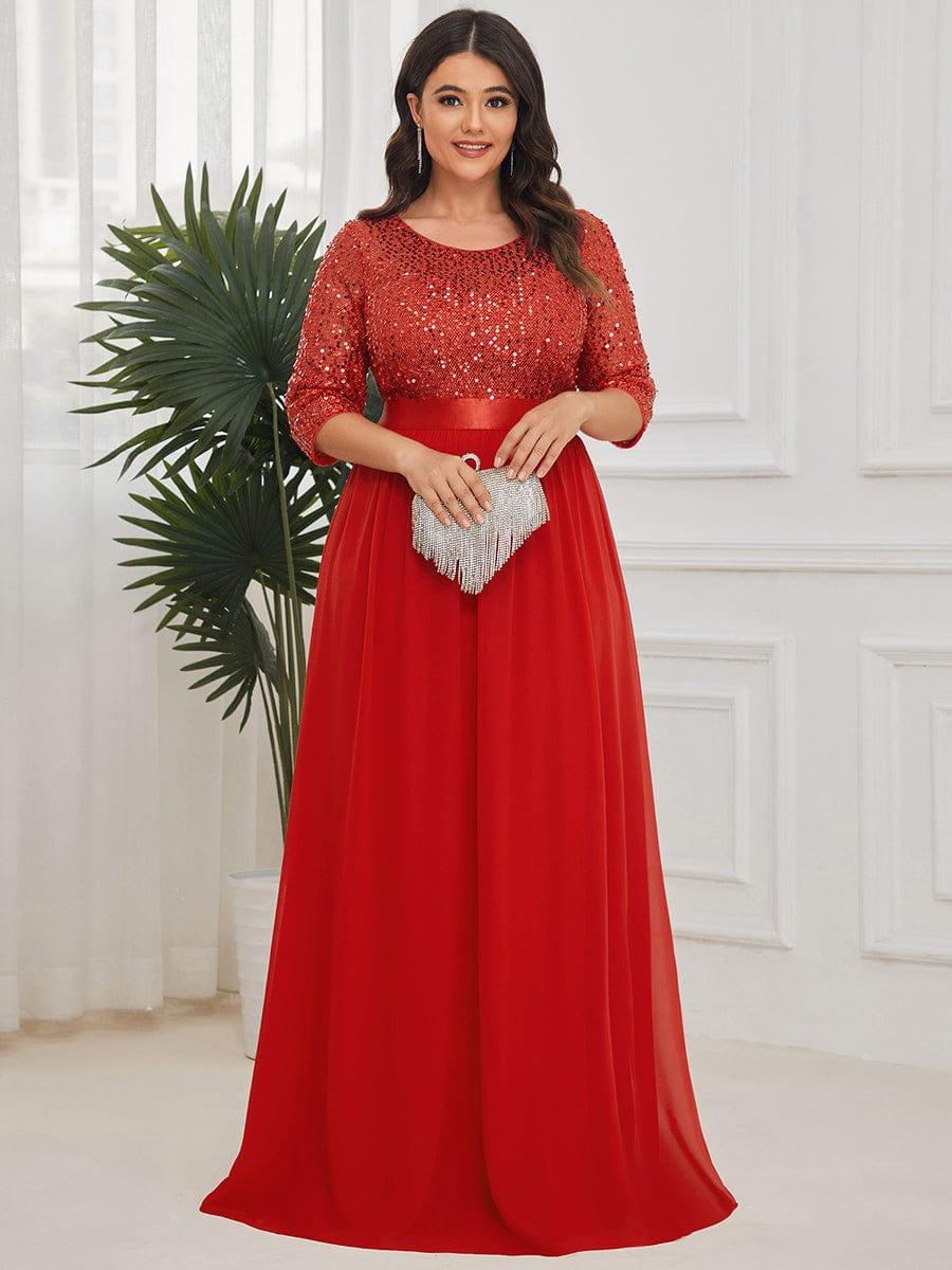 ever FLORENCE|Elegant Round Neckline 3/4 Sleeve Sequins Patchwork Evening Dress - Image 93