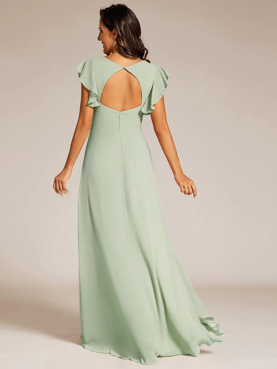 Elegant Ruffled Chiffon High-Low Bridesmaid Dress with Backless Design - Image 13