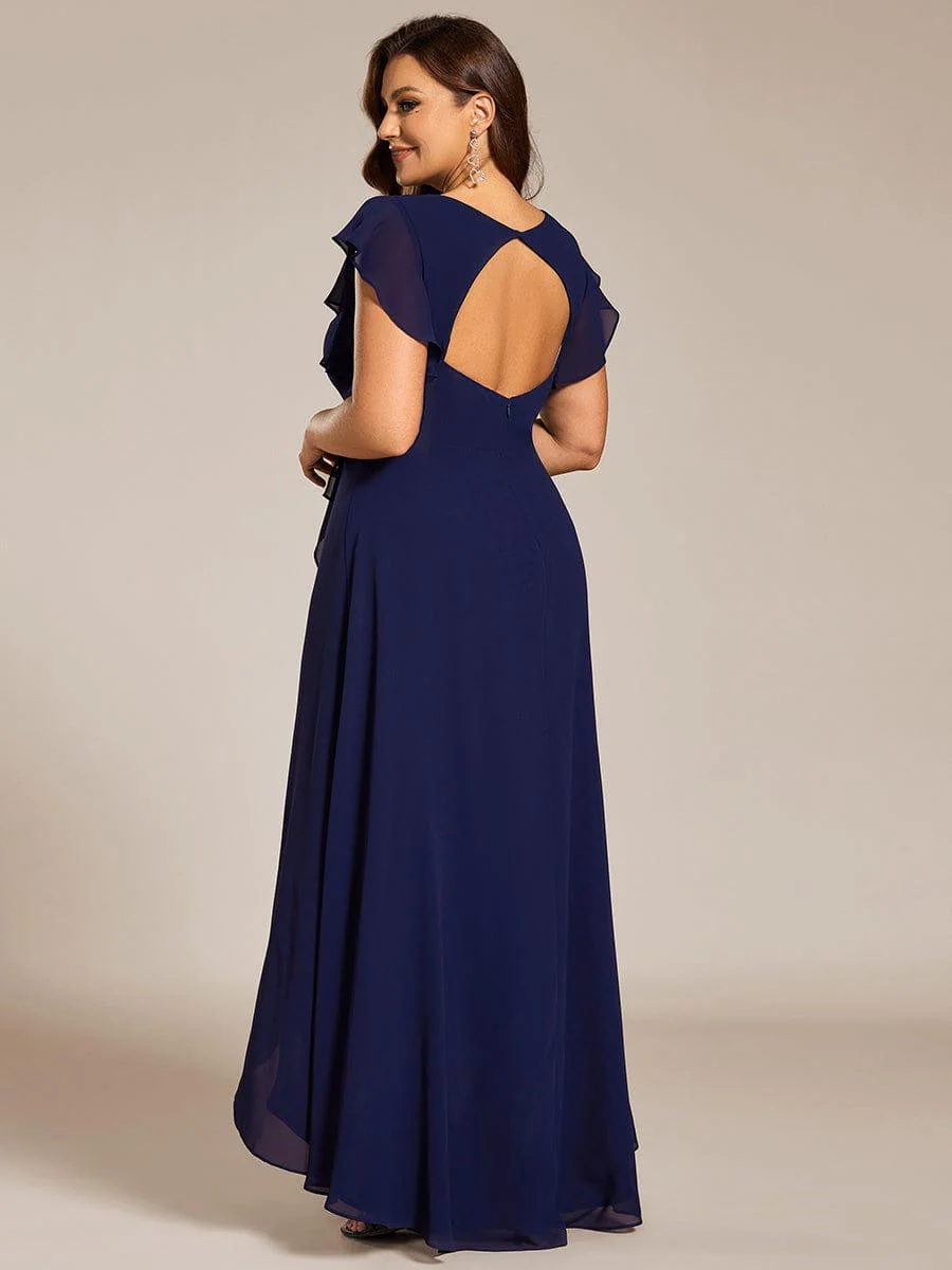 Elegant Ruffled Chiffon High-Low Bridesmaid Dress with Backless Design - Image 27