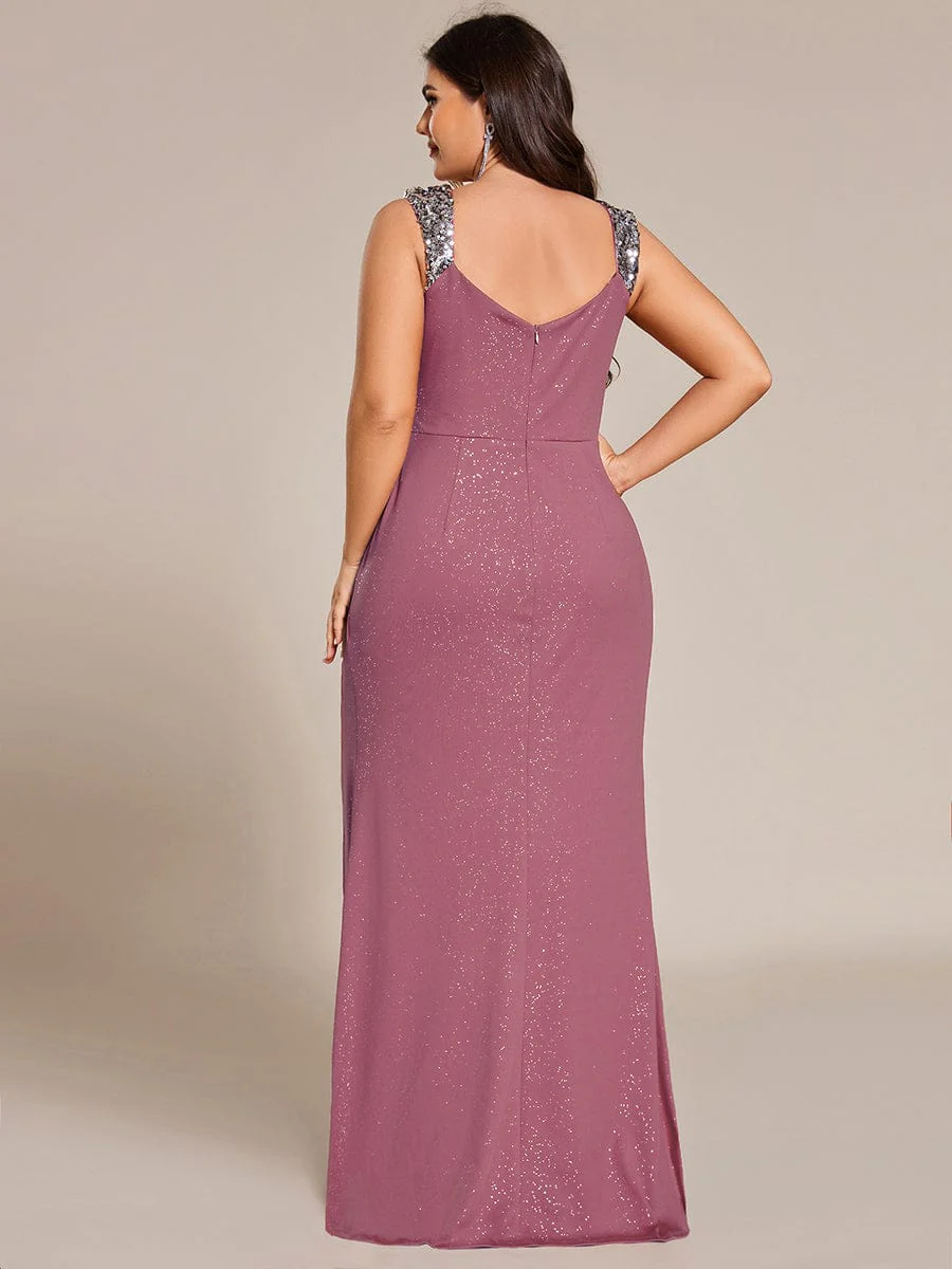ever NOIRE|Elegant Sequin V Neck High Slit Evening Dress - Image 115