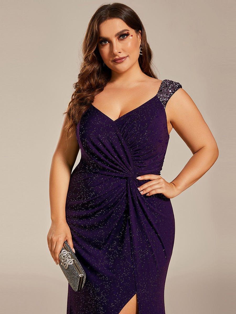 ever NOIRE|Elegant Sequin V Neck High Slit Evening Dress - Image 68