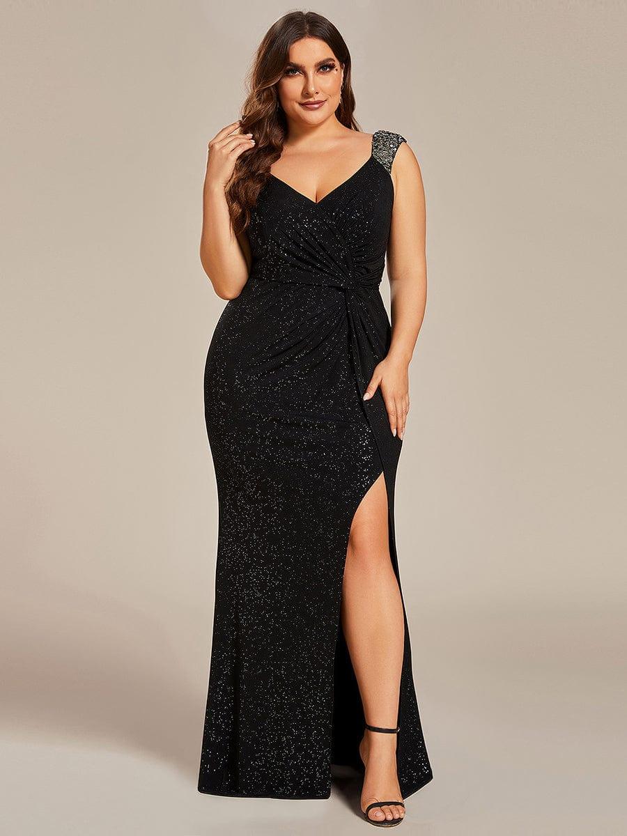 ever NOIRE|Elegant Sequin V Neck High Slit Evening Dress - Image 86