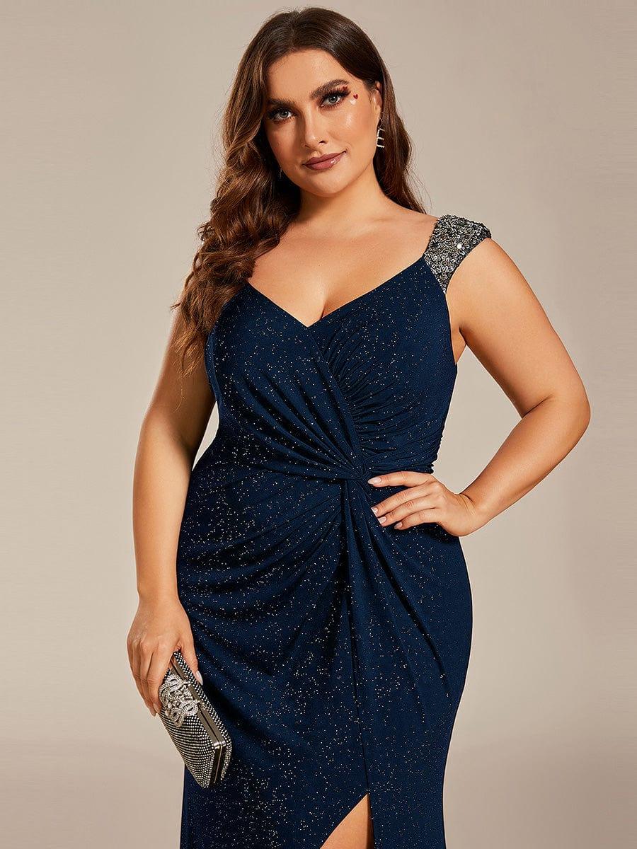 ever NOIRE|Elegant Sequin V Neck High Slit Wedding Guest Dress - Image 34