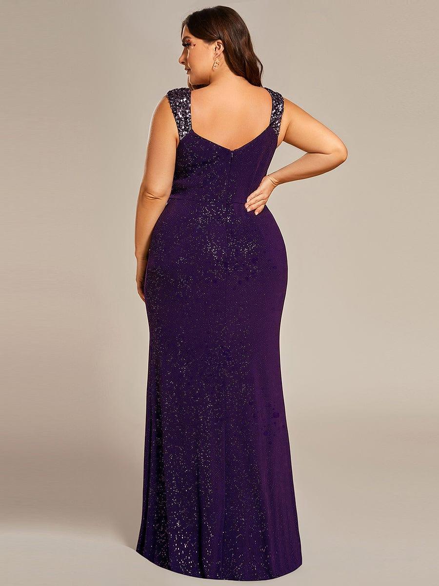 ever NOIRE|Elegant Sequin V Neck High Slit Wedding Guest Dress - Image 56