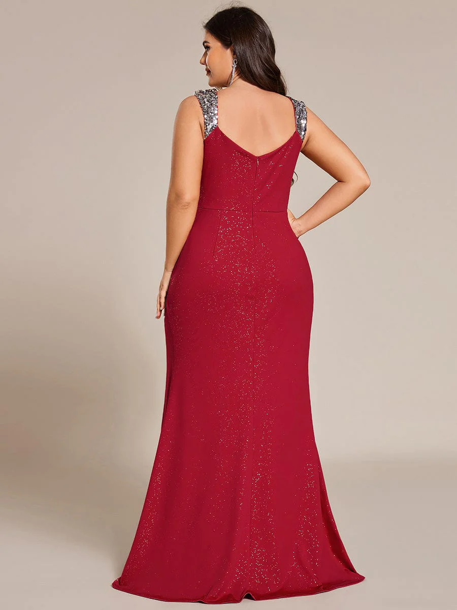 ever NOIRE|Elegant Sequin V Neck High Slit Wedding Guest Dress - Image 82