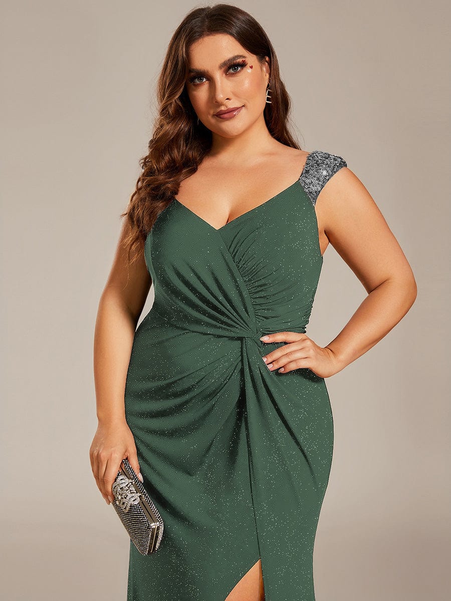 ever NOIRE|Elegant Sequin V Neck High Slit Wedding Guest Dress - Image 91