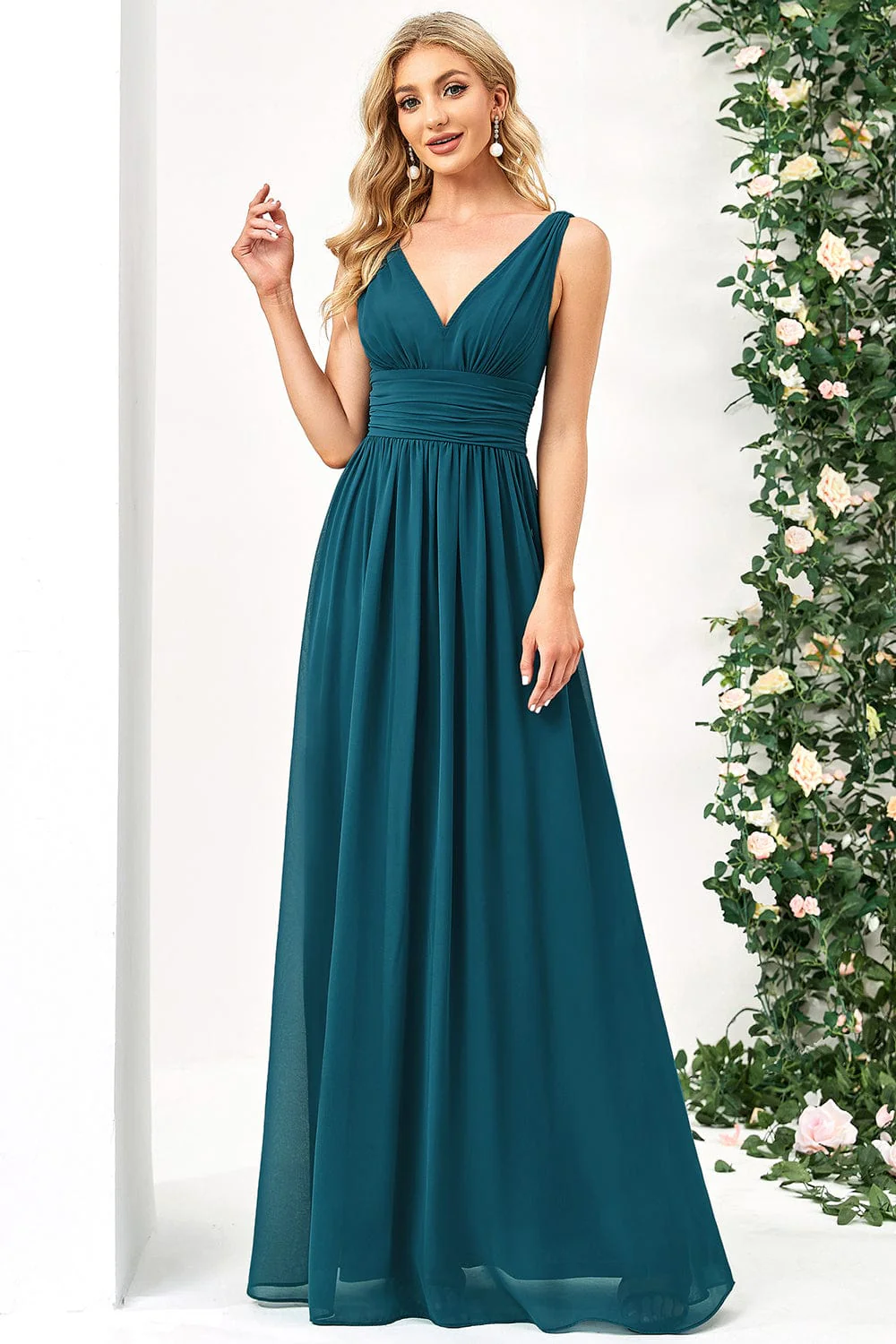 ever HUSH|Elegant Sleeveless V-Neck Maxi Chiffon Bridesmaid Dress - Image 79