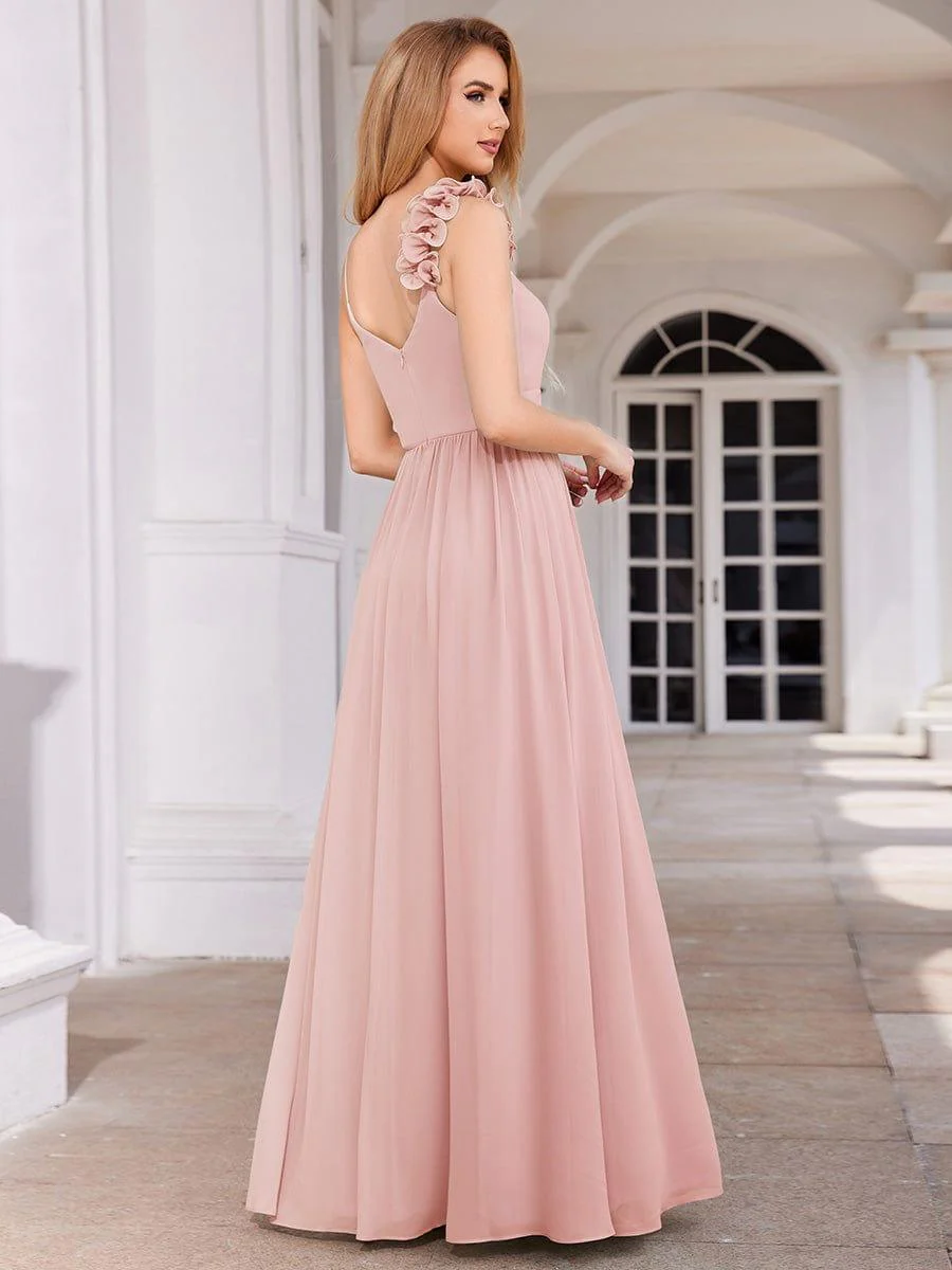 Elegant V-Neck Floral Strap Empire Waist Chiffon Bridesmaid Dress - Image 12
