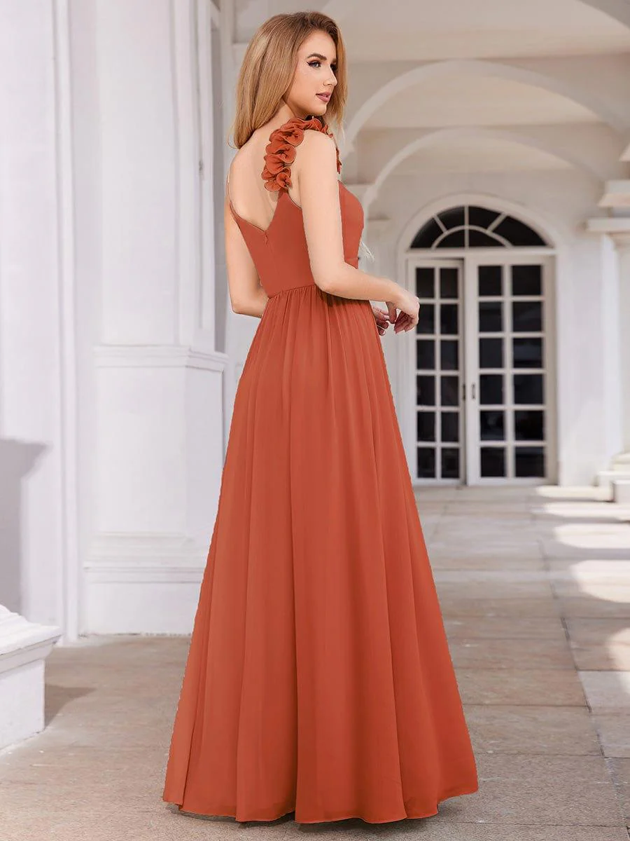 Elegant V-Neck Floral Strap Empire Waist Chiffon Bridesmaid Dress - Image 2