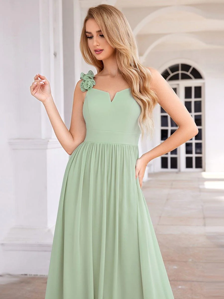 Elegant V-Neck Floral Strap Empire Waist Chiffon Bridesmaid Dress - Image 8