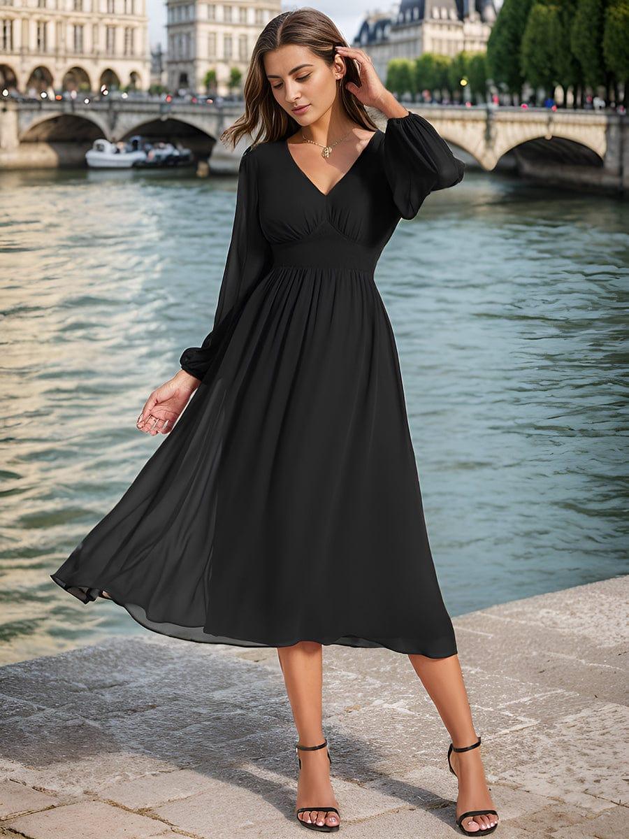 ever AMARA|Elegant V Neck Long Sleeves Midi Wedding Guest Dress(Final Sale) - Image 12