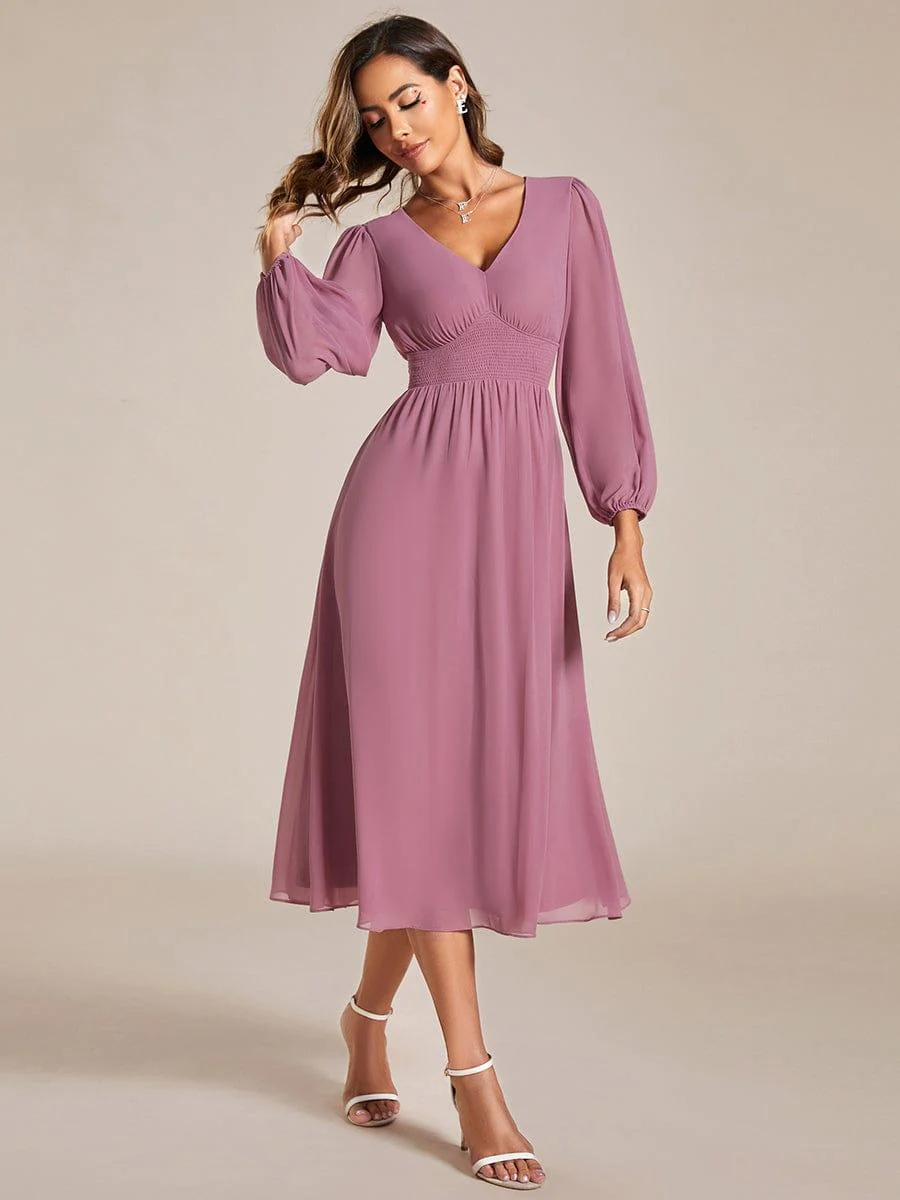 ever AMARA|Elegant V Neck Long Sleeves Midi Wedding Guest Dress(Final Sale) - Image 16