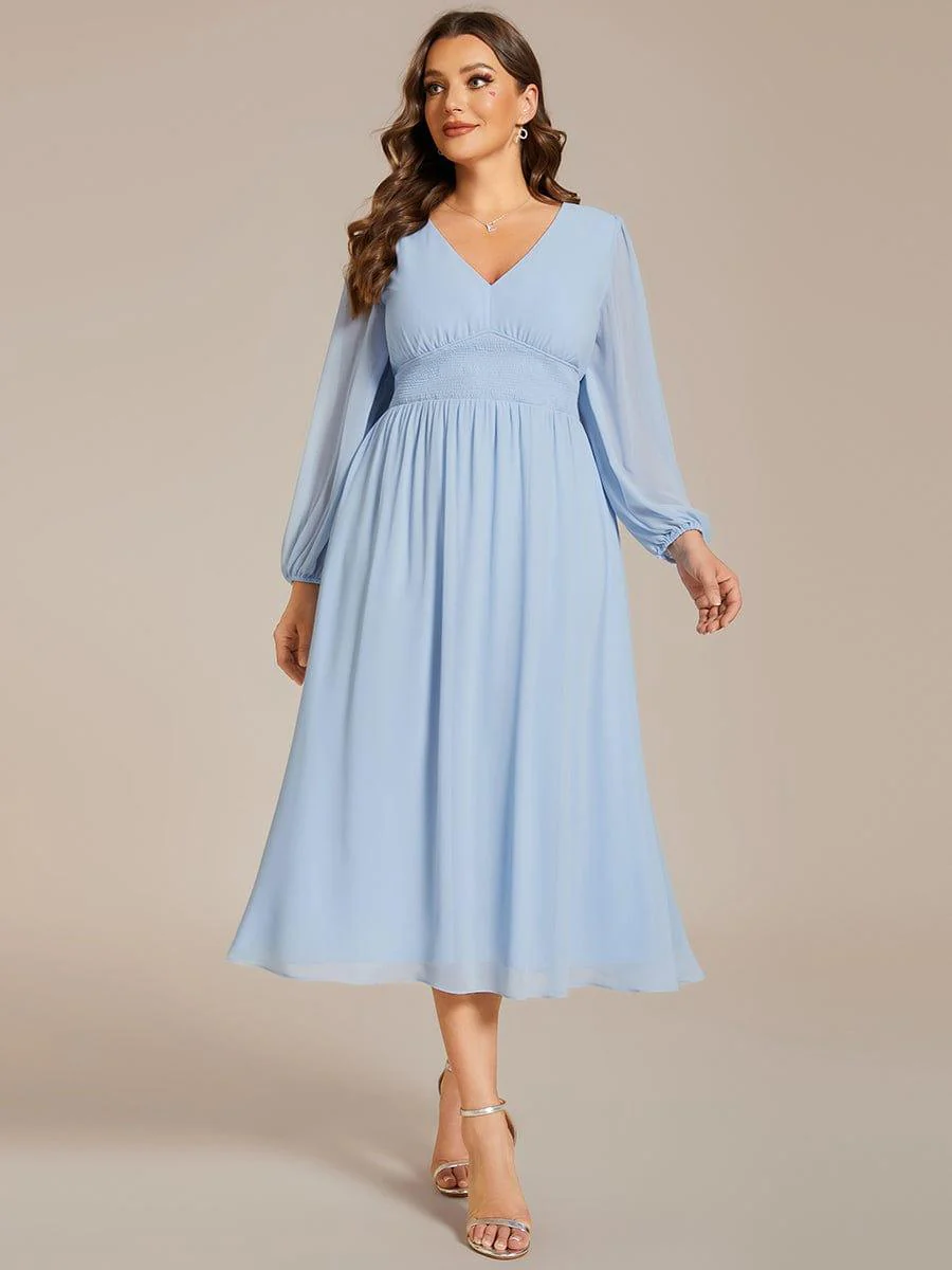 ever AMARA|Elegant V Neck Long Sleeves Midi Wedding Guest Dress(Final Sale) - Image 26