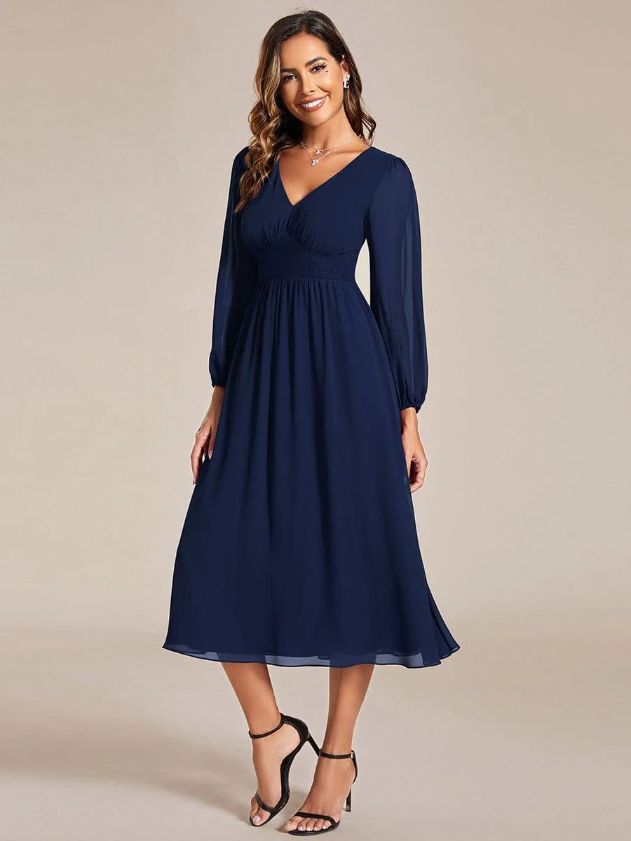 ever AMARA|Elegant V Neck Long Sleeves Midi Wedding Guest Dress(Final Sale) - Image 31
