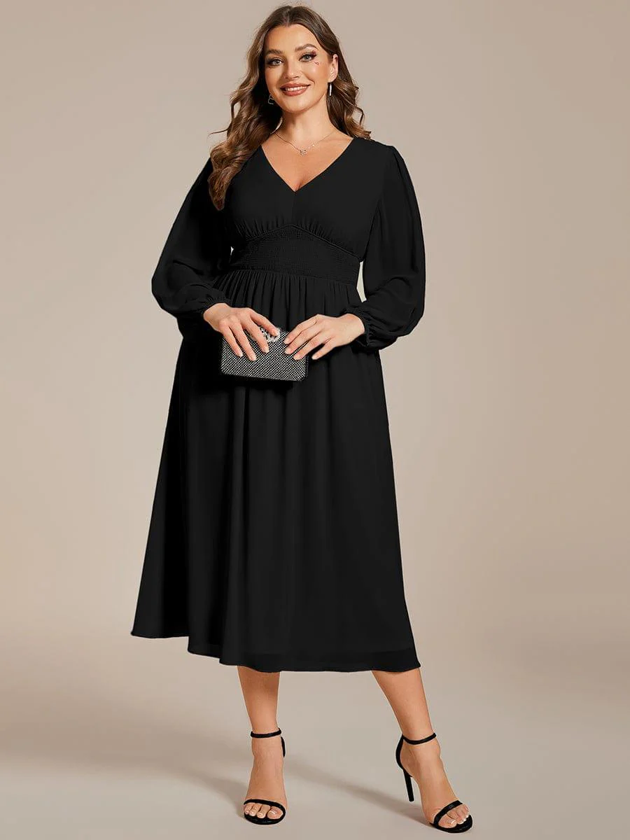 ever AMARA|Elegant V Neck Long Sleeves Midi Wedding Guest Dress(Final Sale) - Image 42