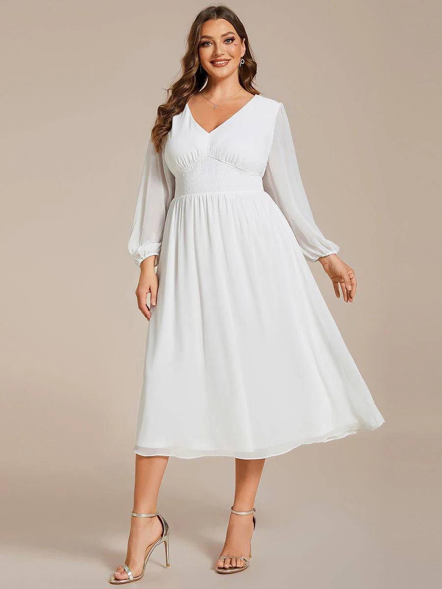 ever AMARA|Elegant V Neck Long Sleeves Midi Wedding Guest Dress(Final Sale) - Image 53