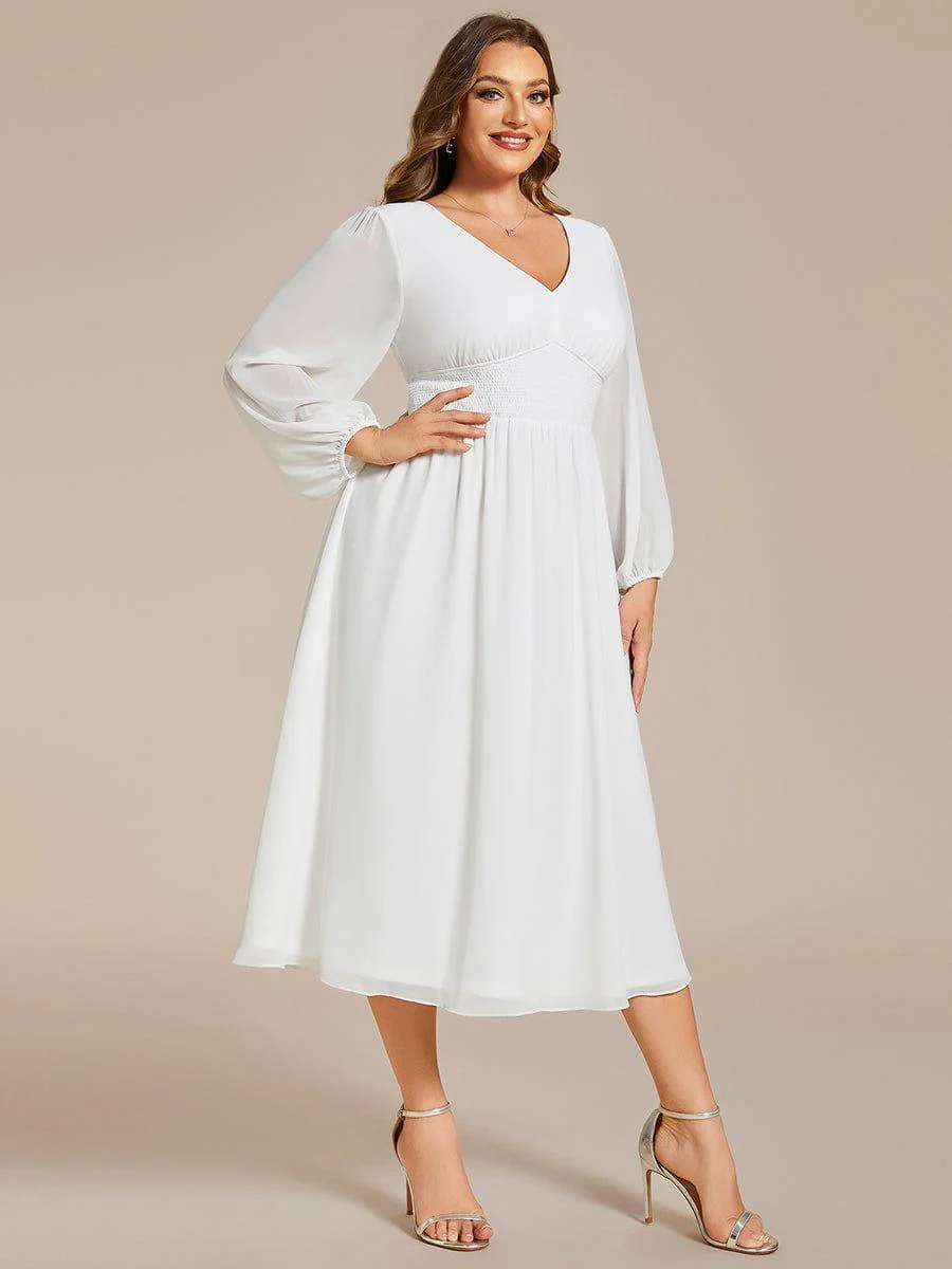 ever AMARA|Elegant V Neck Long Sleeves Midi Wedding Guest Dress(Final Sale) - Image 57