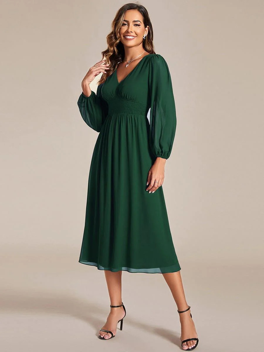 ever AMARA|Elegant V Neck Long Sleeves Midi Wedding Guest Dress(Final Sale) - Image 69