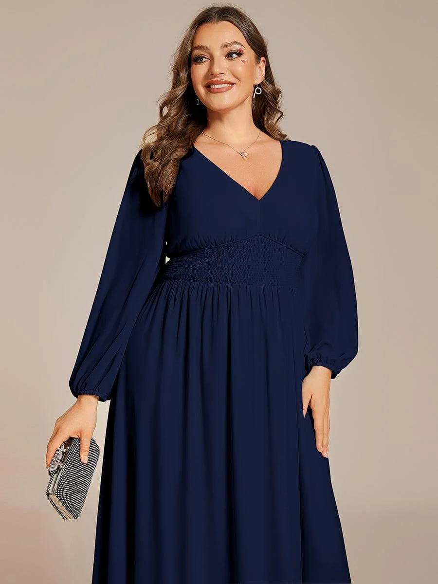 ever AMARA|Elegant V Neck Long Sleeves Midi Wedding Guest Dress - Image 39
