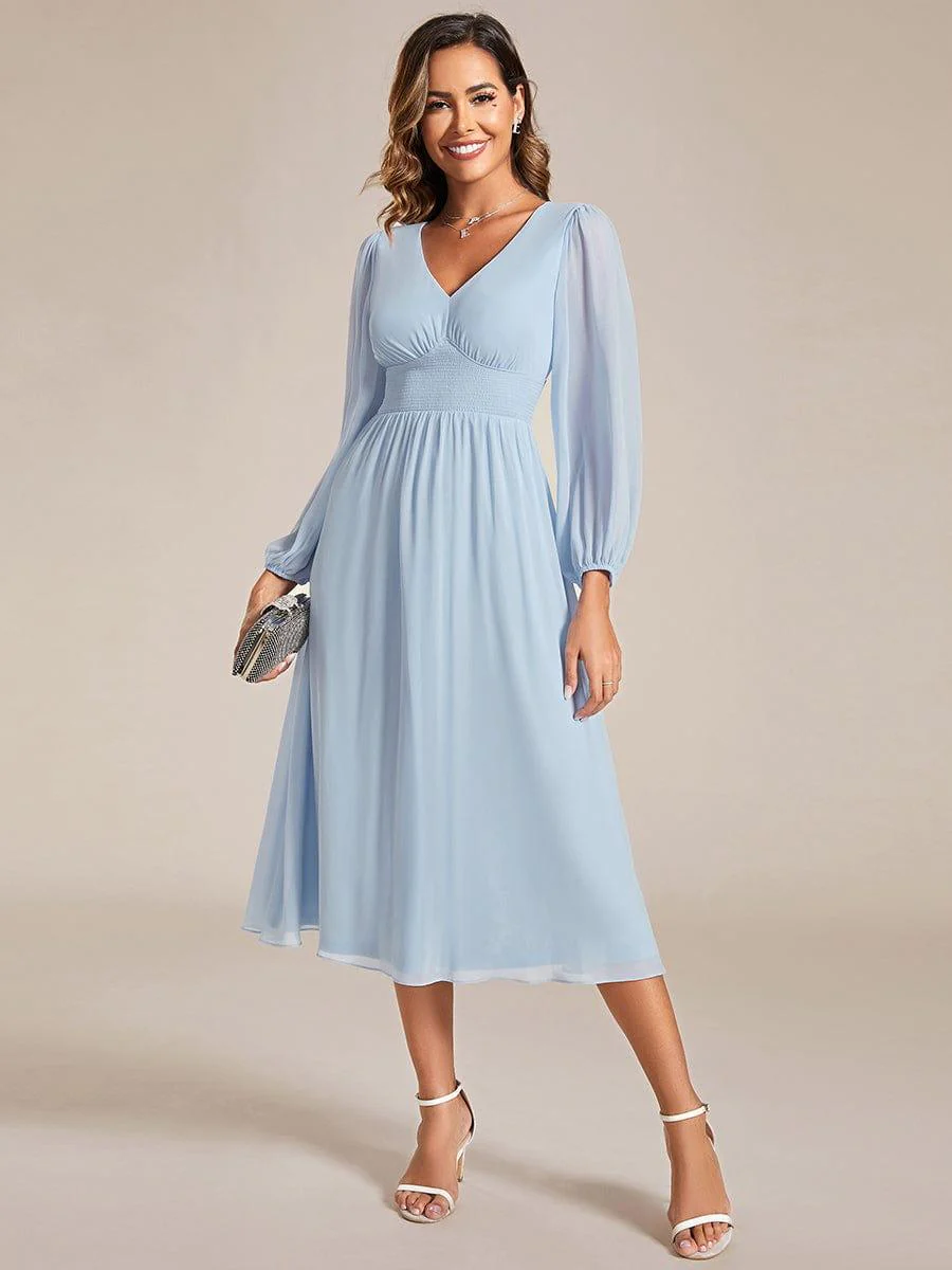 ever AMARA|Elegant V Neck Long Sleeves Midi Wedding Guest Dress - Image 4