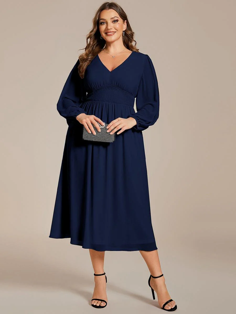ever AMARA|Elegant V Neck Long Sleeves Midi Wedding Guest Dress - Image 41