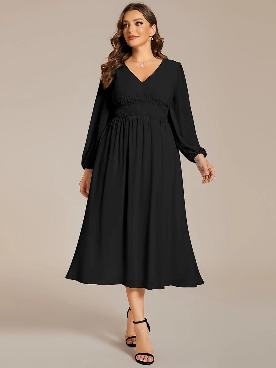 ever AMARA|Elegant V Neck Long Sleeves Midi Wedding Guest Dress - Image 42