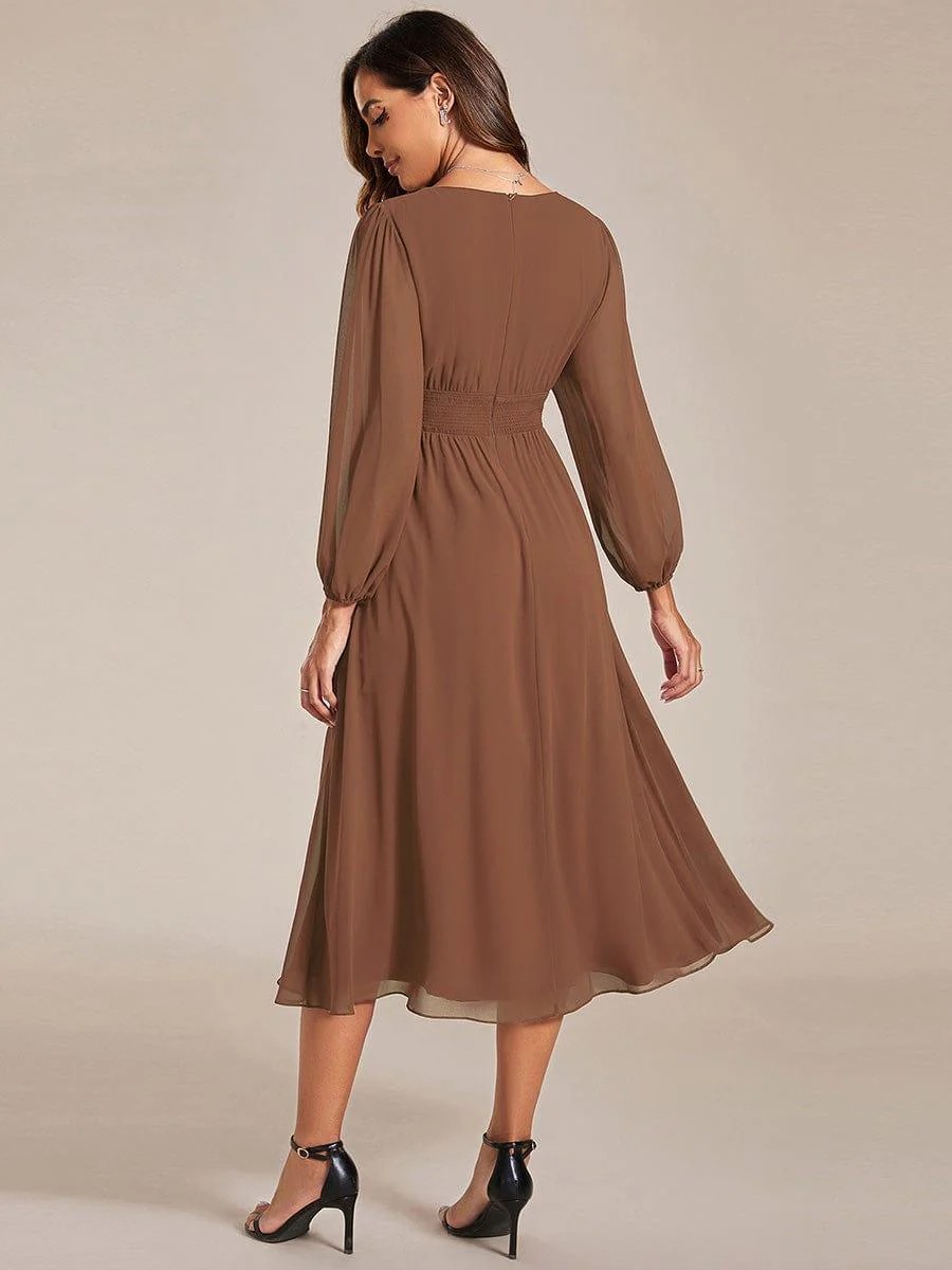 ever AMARA|Elegant V Neck Long Sleeves Midi Wedding Guest Dress - Image 90