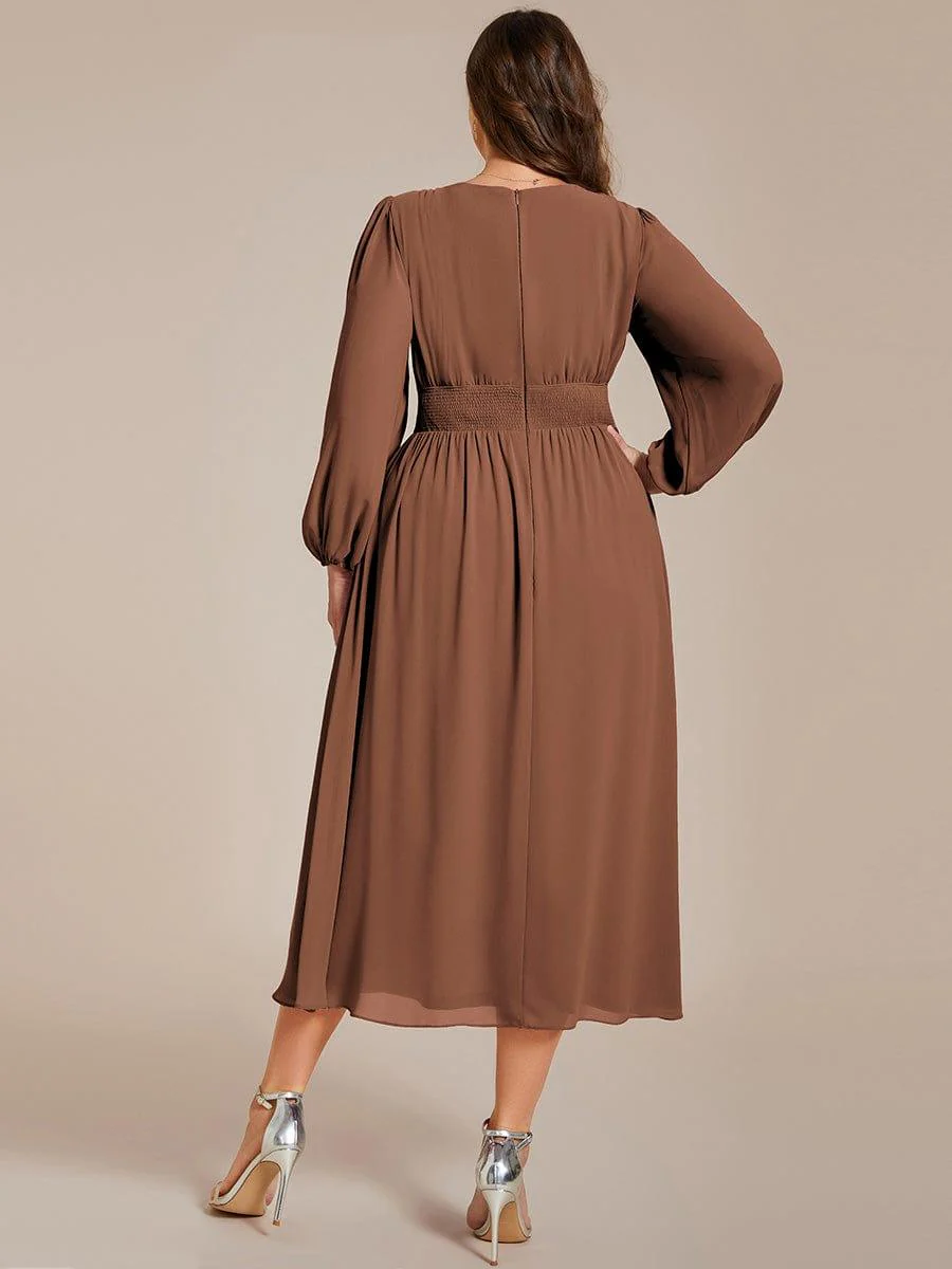 ever AMARA|Elegant V Neck Long Sleeves Midi Wedding Guest Dress - Image 95