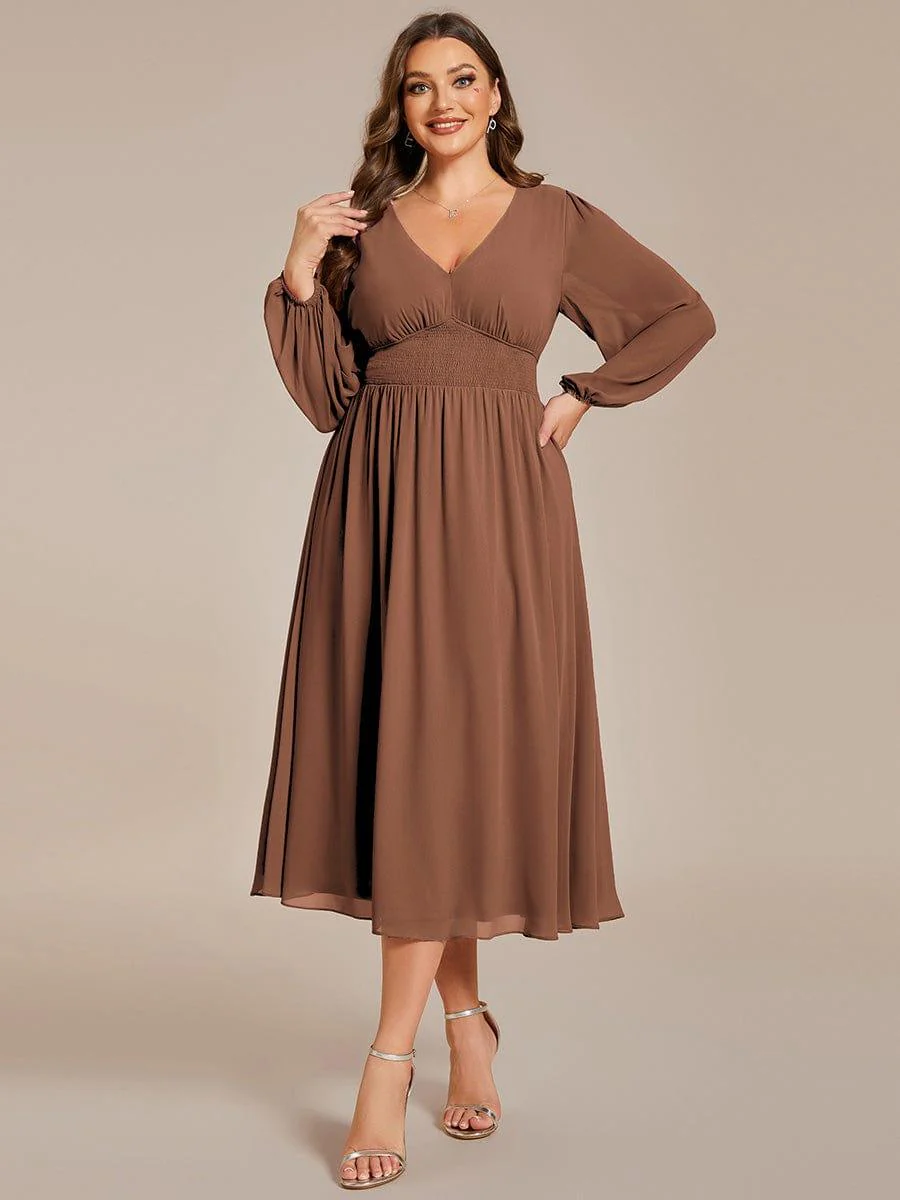 ever AMARA|Elegant V Neck Long Sleeves Midi Wedding Guest Dress - Image 96