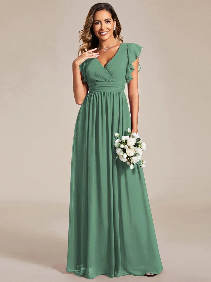 ever LILYANA|Elegant V-Neck Open Back Ruffled Sleeves Chiffon Bridesmaid Dress - Image 35