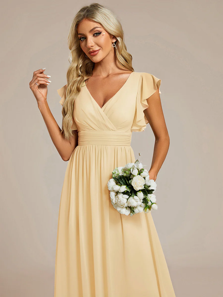 ever LILYANA|Elegant V-Neck Open Back Ruffled Sleeves Chiffon Bridesmaid Dress - Image 53