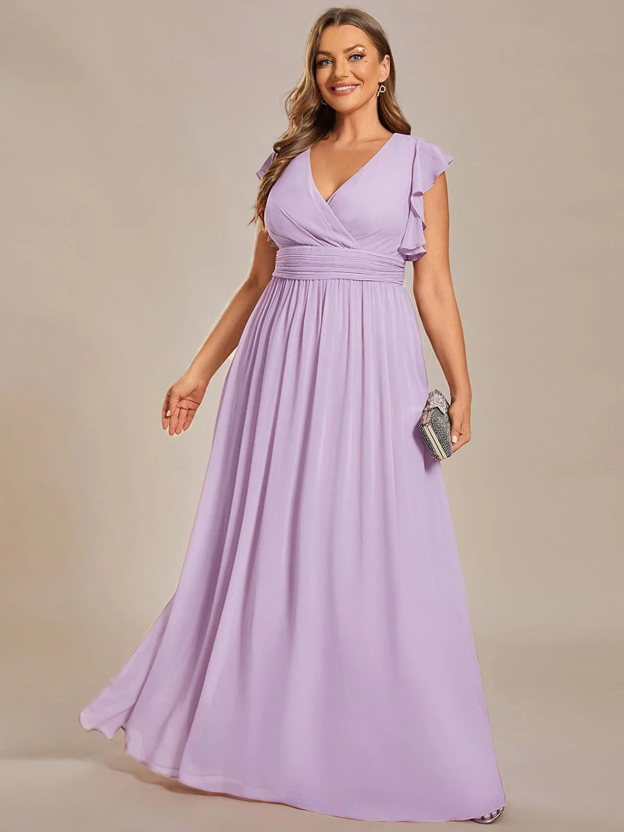 ever LILYANA|Elegant V-Neck Open Back Ruffled Sleeves Chiffon Bridesmaid Dress - Image 59