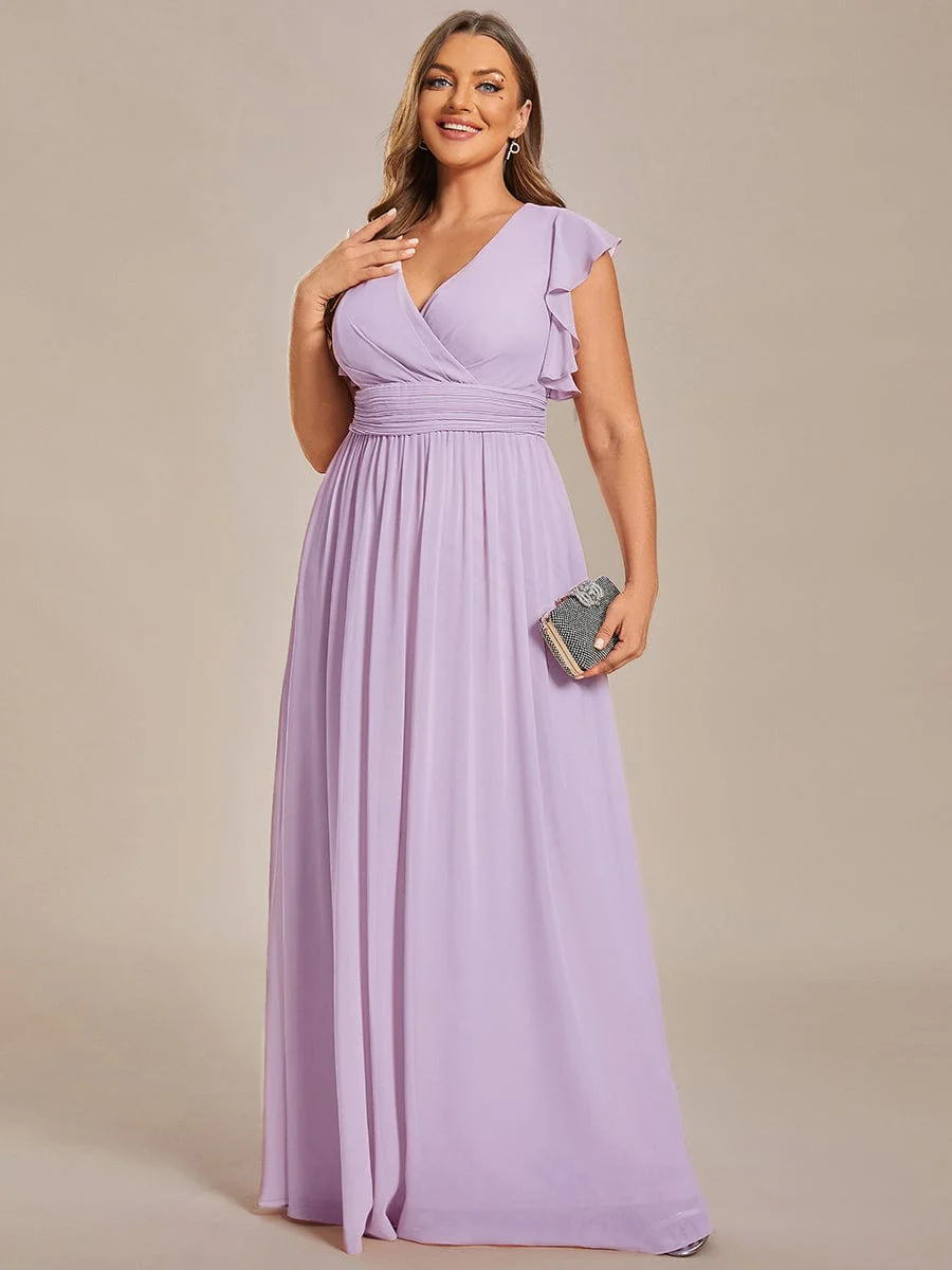 ever LILYANA|Elegant V-Neck Open Back Ruffled Sleeves Chiffon Bridesmaid Dress - Image 60