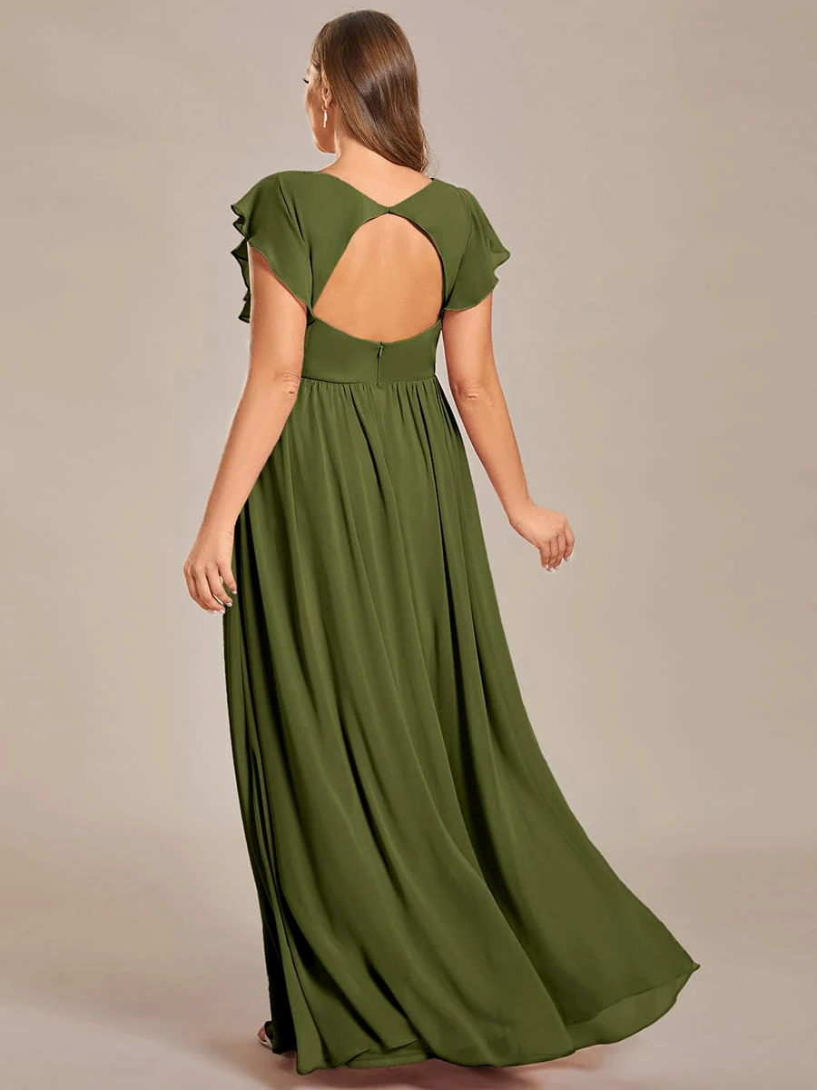 ever LILYANA|Elegant V-Neck Open Back Ruffled Sleeves Chiffon Bridesmaid Dress - Image 81
