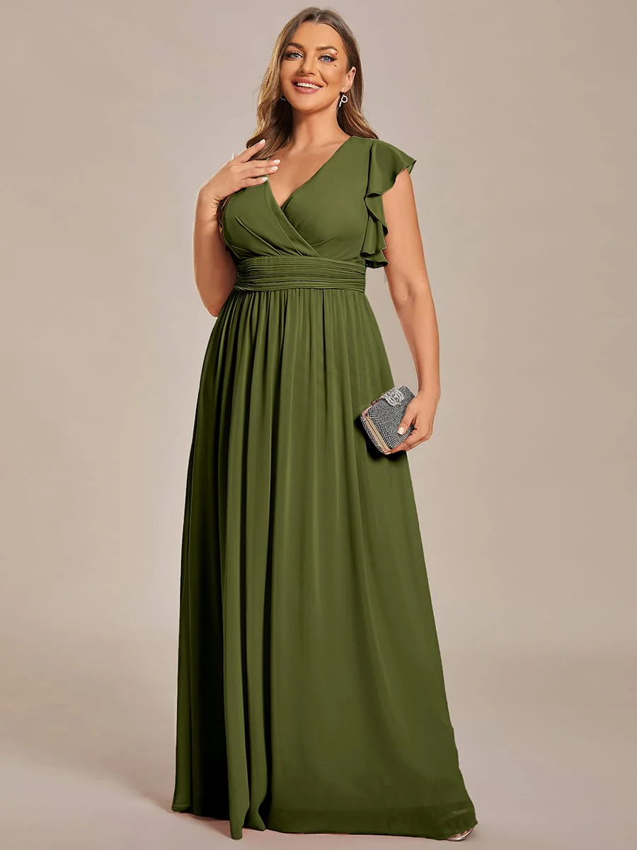 ever LILYANA|Elegant V-Neck Open Back Ruffled Sleeves Chiffon Bridesmaid Dress - Image 83