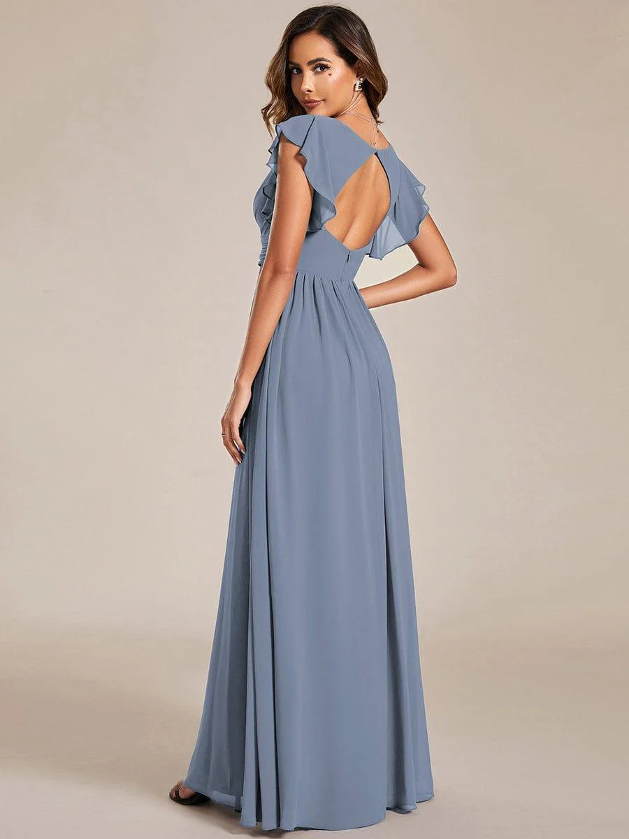 ever LILYANA|Elegant V-Neck Open Back Ruffled Sleeves Chiffon Bridesmaid Dress - Image 9