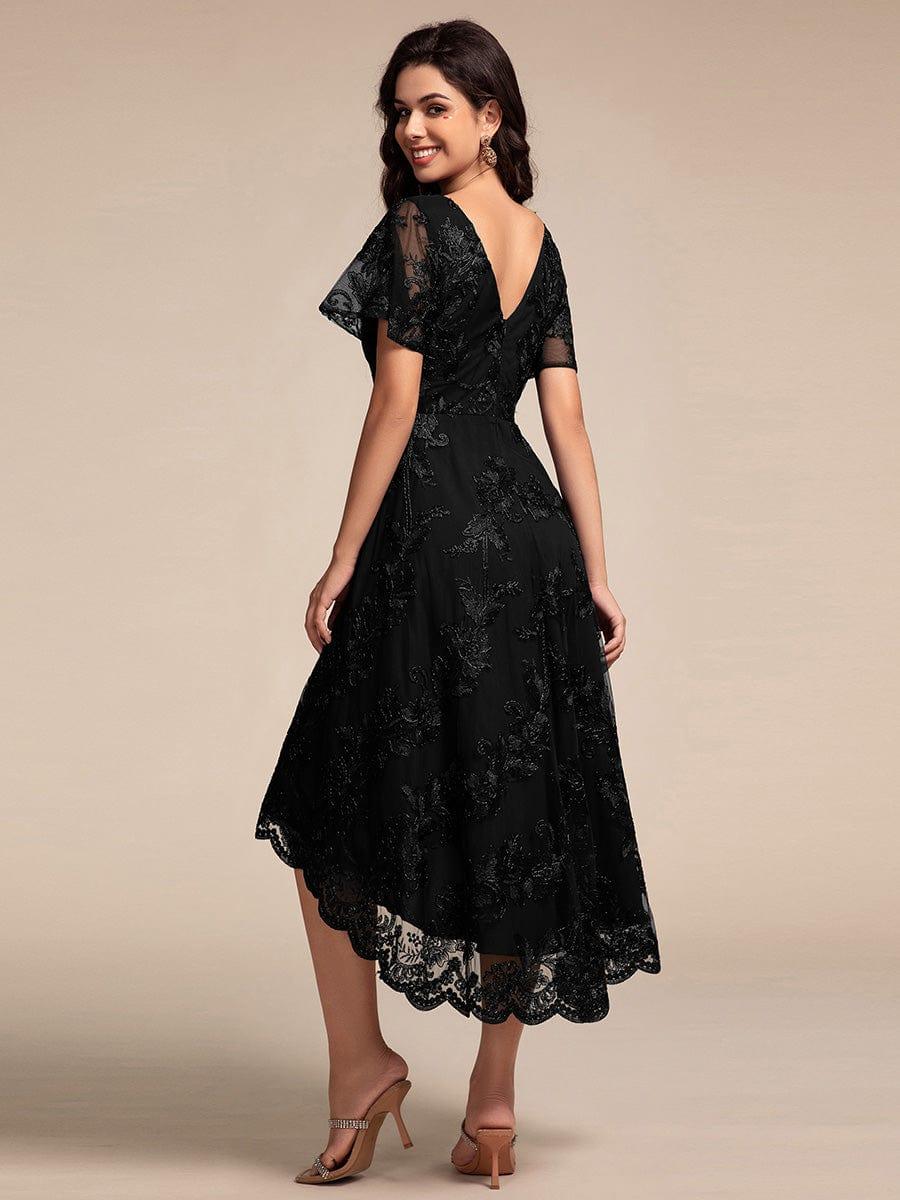 ever TIDAL|Embroidered Mesh High-Low Midi Evening Dress with Short Sleeves - Image 12