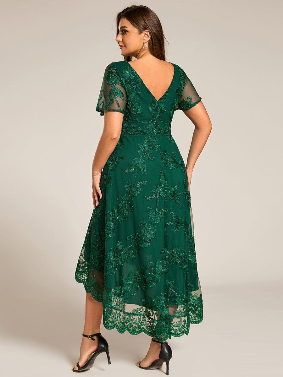 ever TIDAL|Embroidered Mesh High-Low Midi Evening Dress with Short Sleeves - Image 27