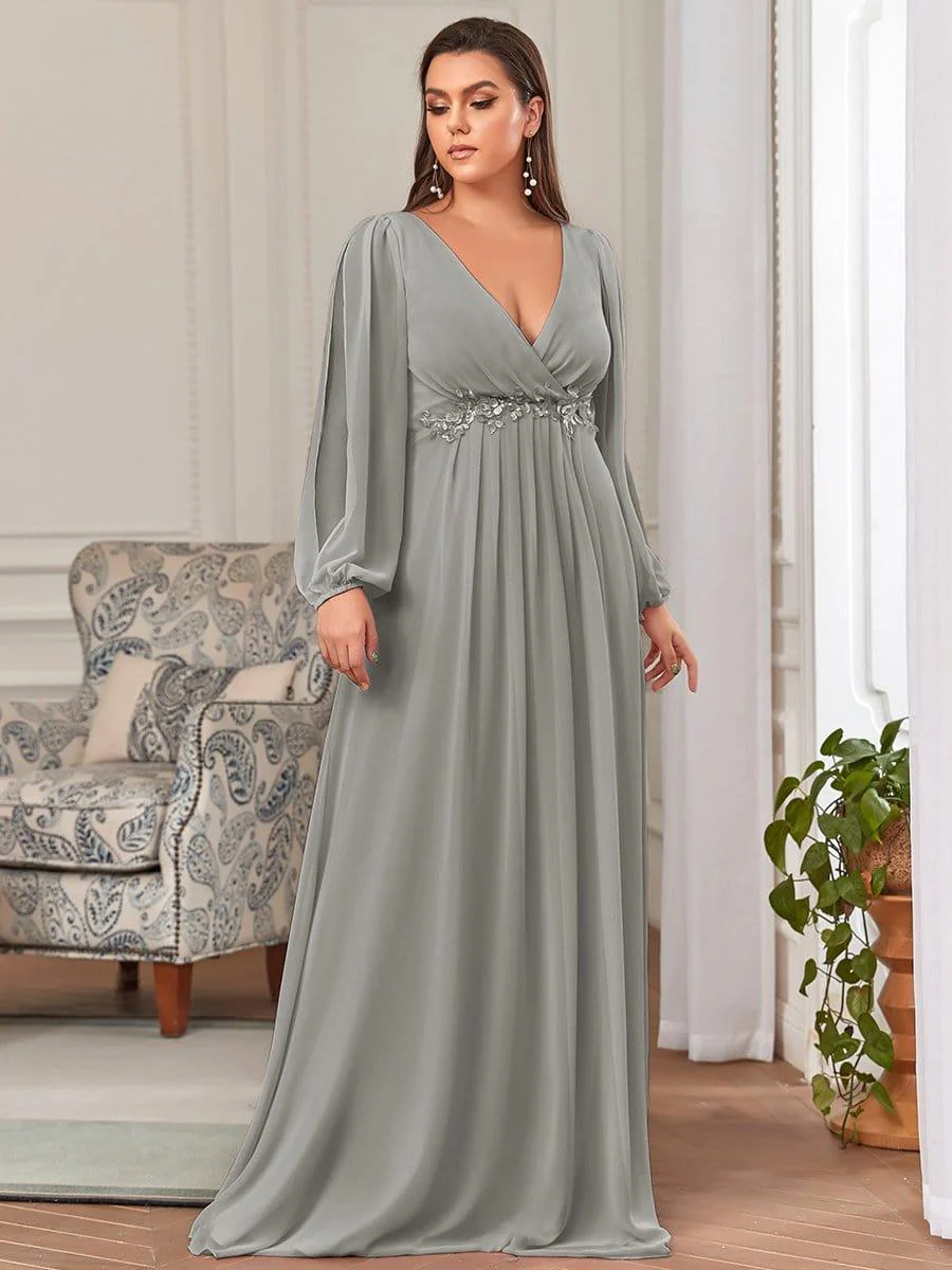 ever AMOUR|Lantern Long Slit Sleeve Maxi Mother of The Bride Dress - Image 100