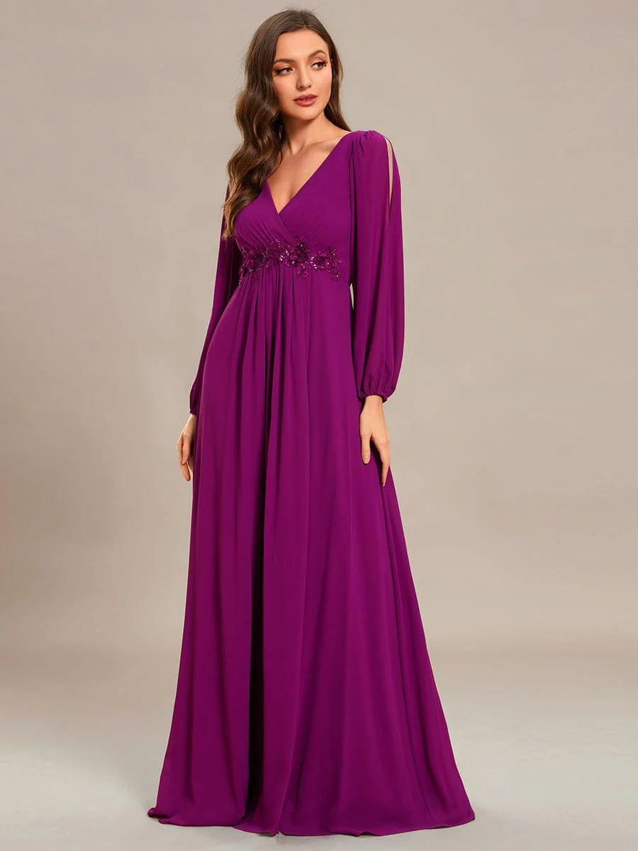 ever AMOUR|Lantern Long Slit Sleeve Deep V Applique Maxi Evening Dress (Final Sale) - Image 35