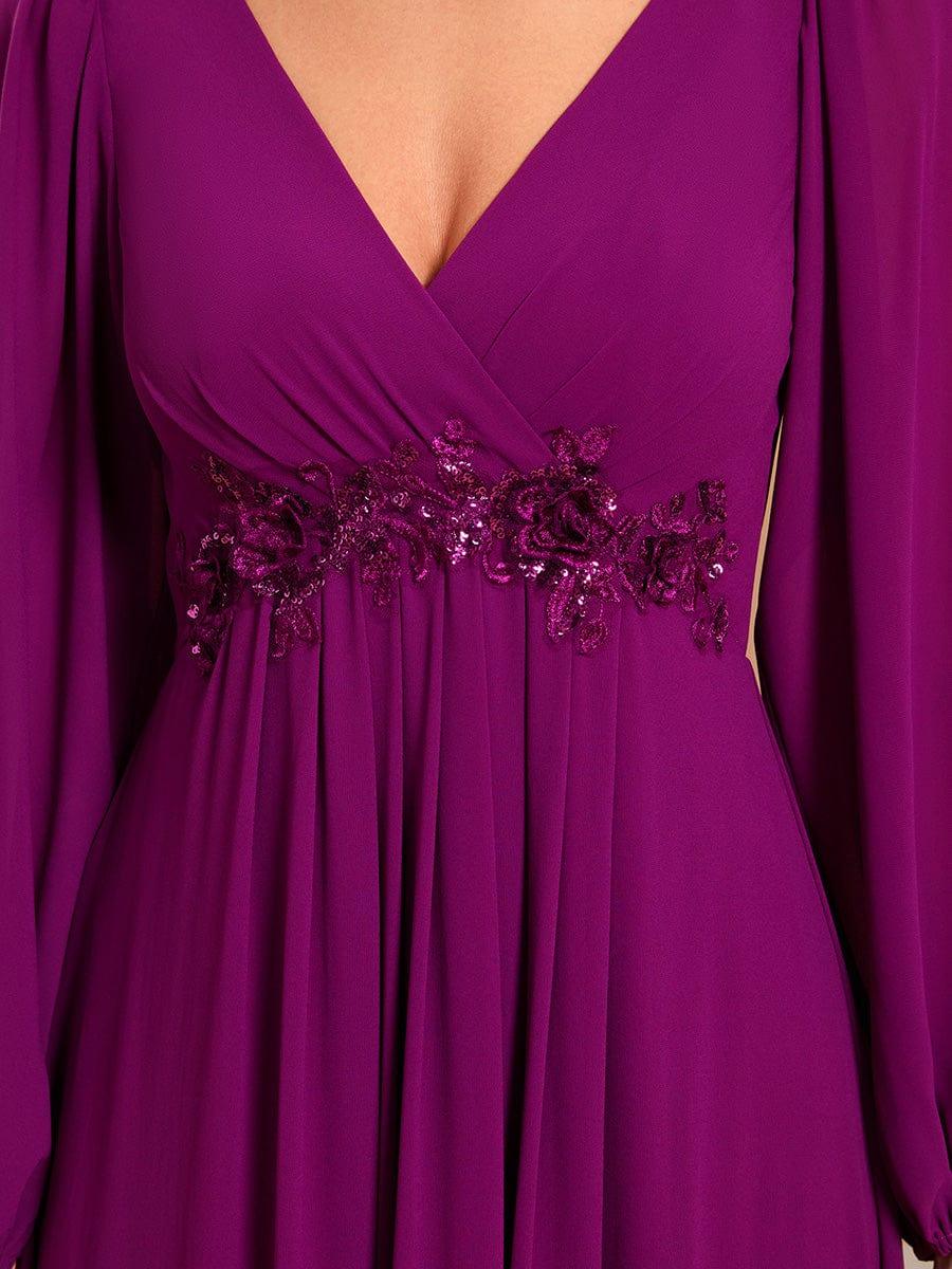 ever AMOUR|Lantern Long Slit Sleeve Deep V Applique Maxi Evening Dress (Final Sale) - Image 37