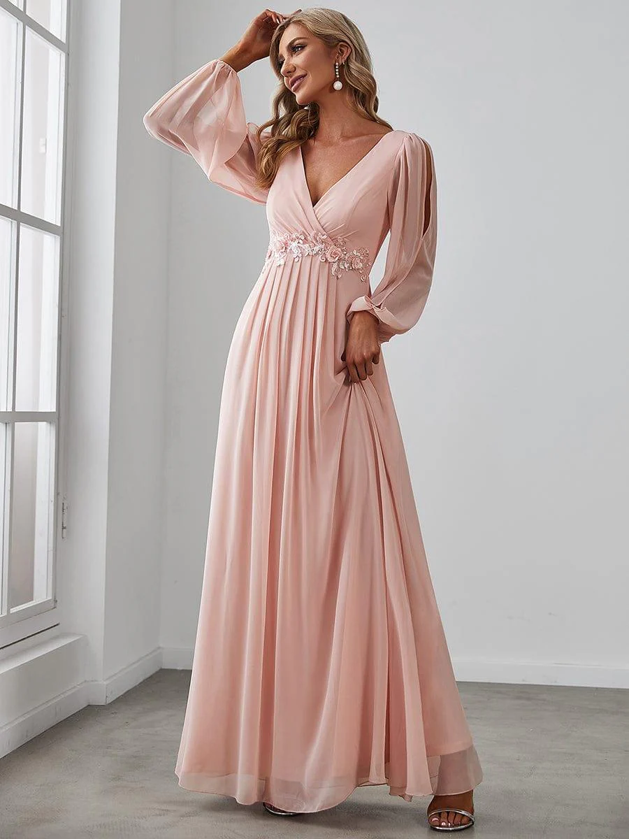 ever AMOUR|Lantern Long Slit Sleeve Maxi Mother of The Bride Dress - Image 12