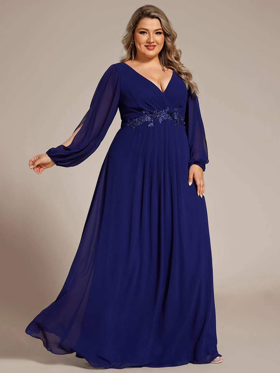 ever AMOUR|Lantern Long Slit Sleeve Maxi Mother of The Bride Dress - Image 148
