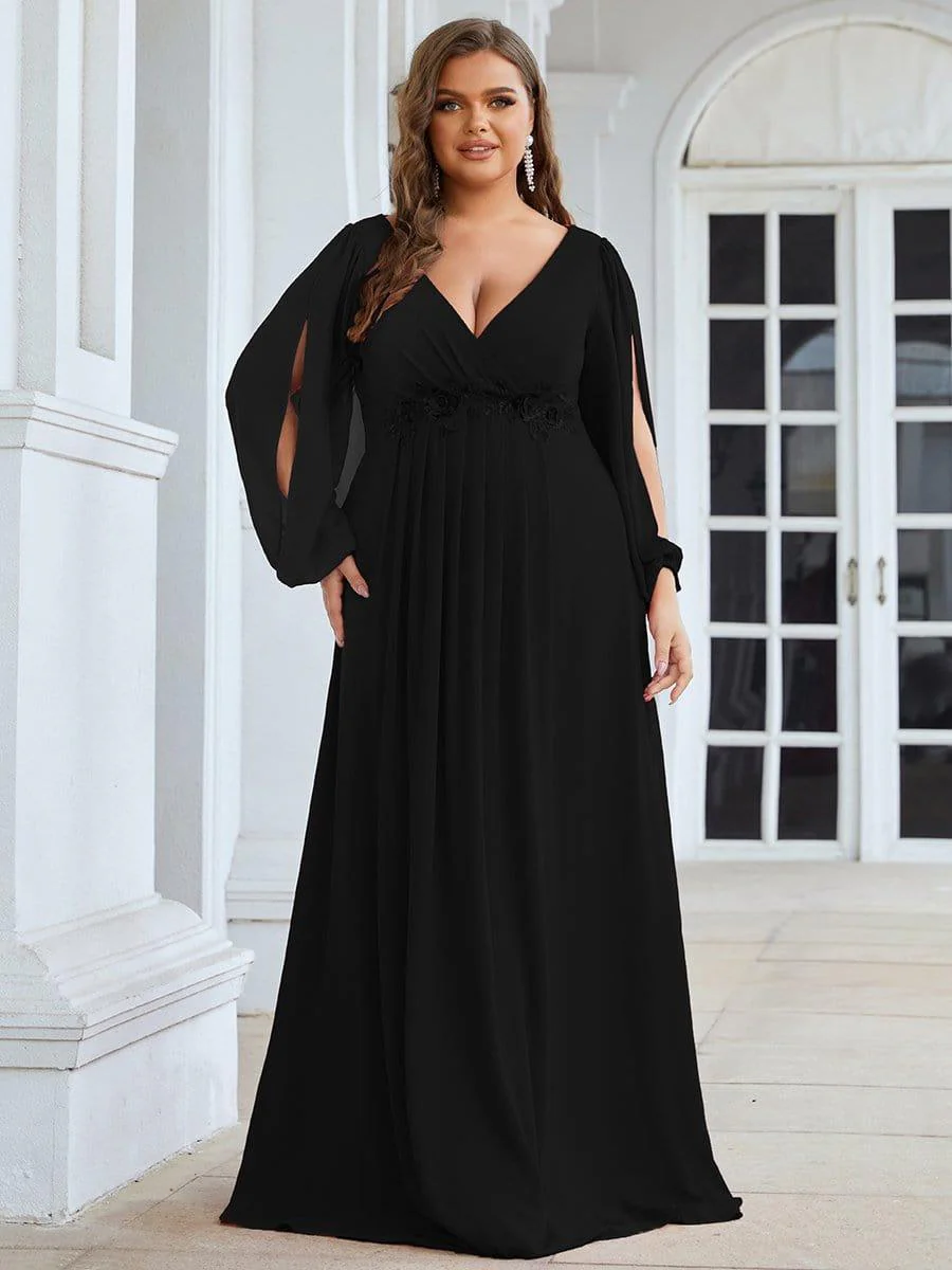 ever AMOUR|Lantern Long Slit Sleeve Maxi Mother of The Bride Dress - Image 29