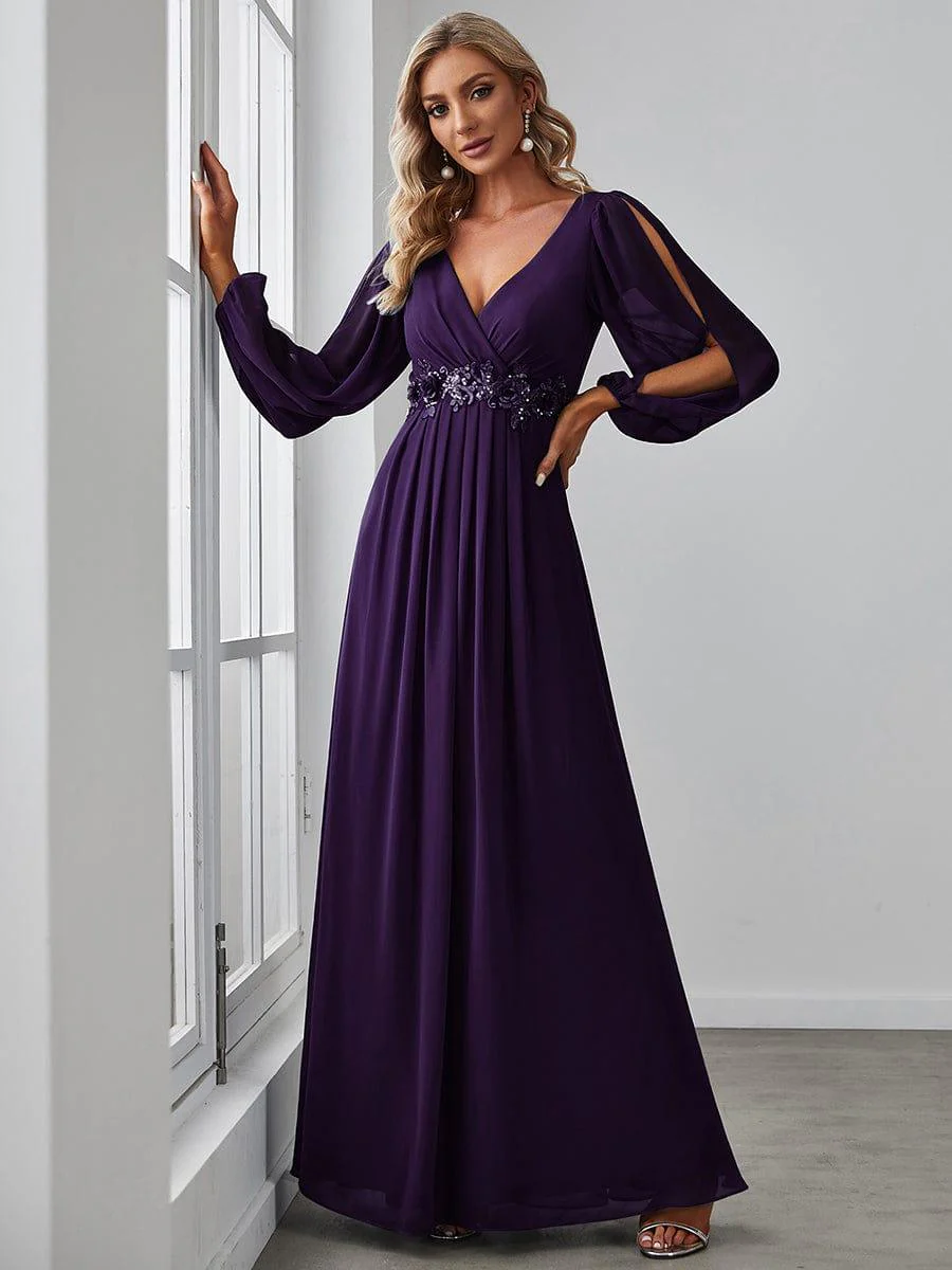 ever AMOUR|Lantern Long Slit Sleeve Maxi Mother of The Bride Dress - Image 55