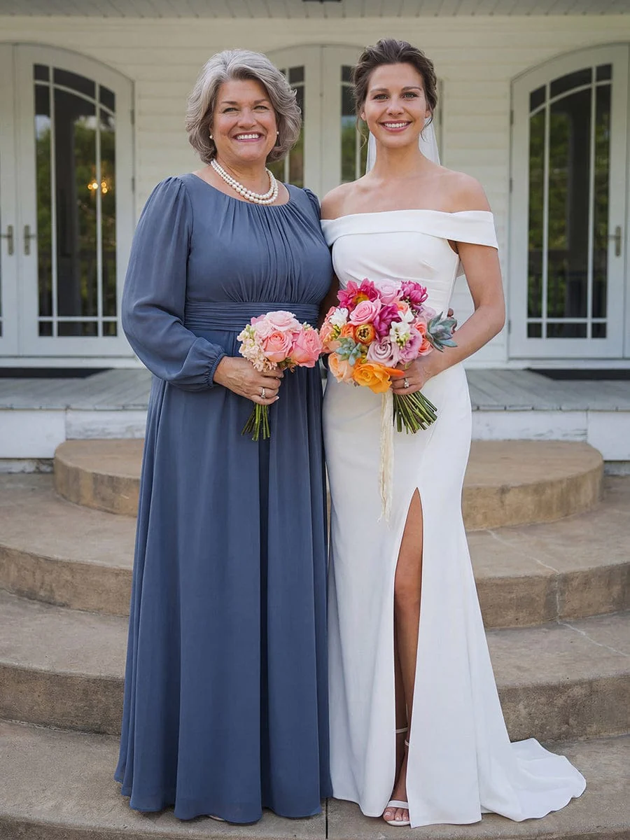 ever CELESTE|Chiffon Long Sleeve Floor Length Mother of The Bride Dress - Image 58