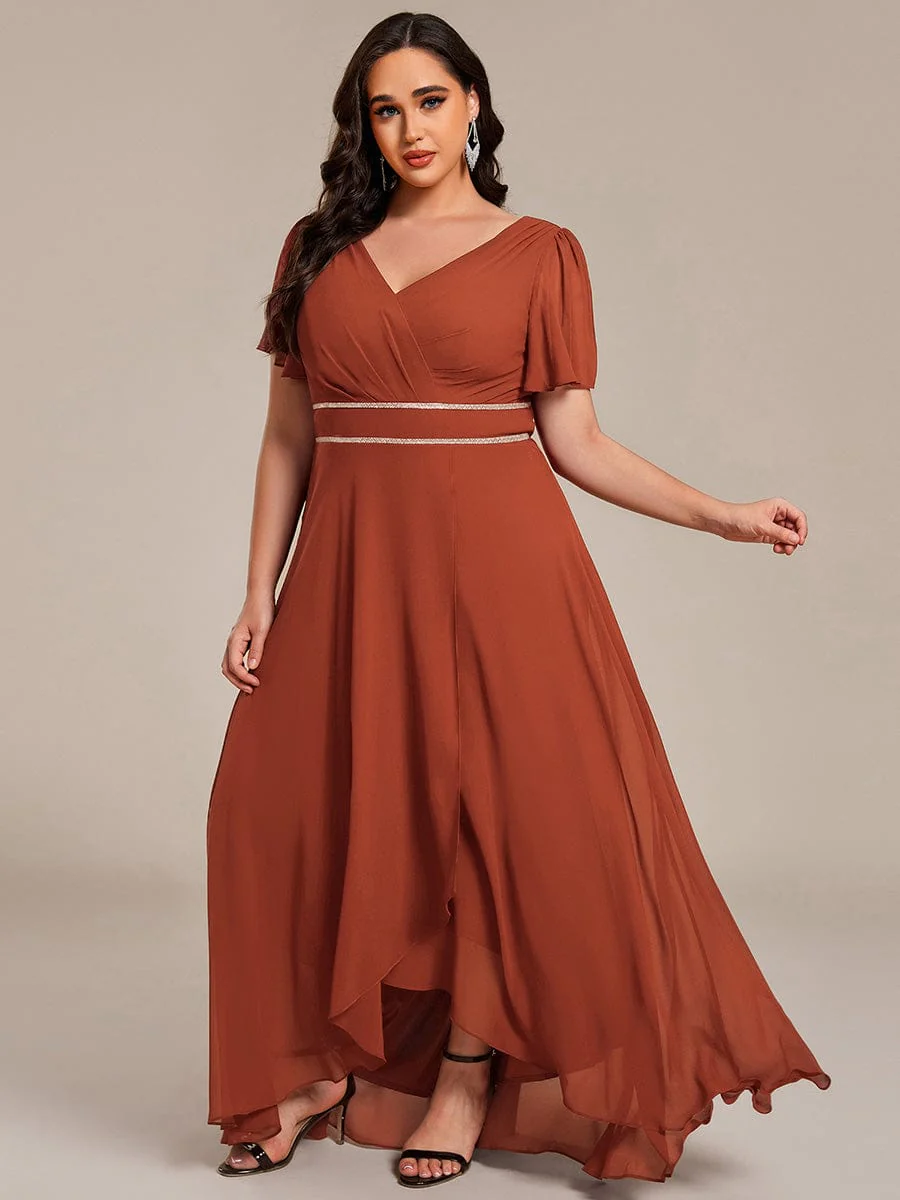 ever DAKOTA|Plus Size Chiffon Ruffle Sleeves Rhinestone Waist High-Low Wedding Guest Dress - Image 11