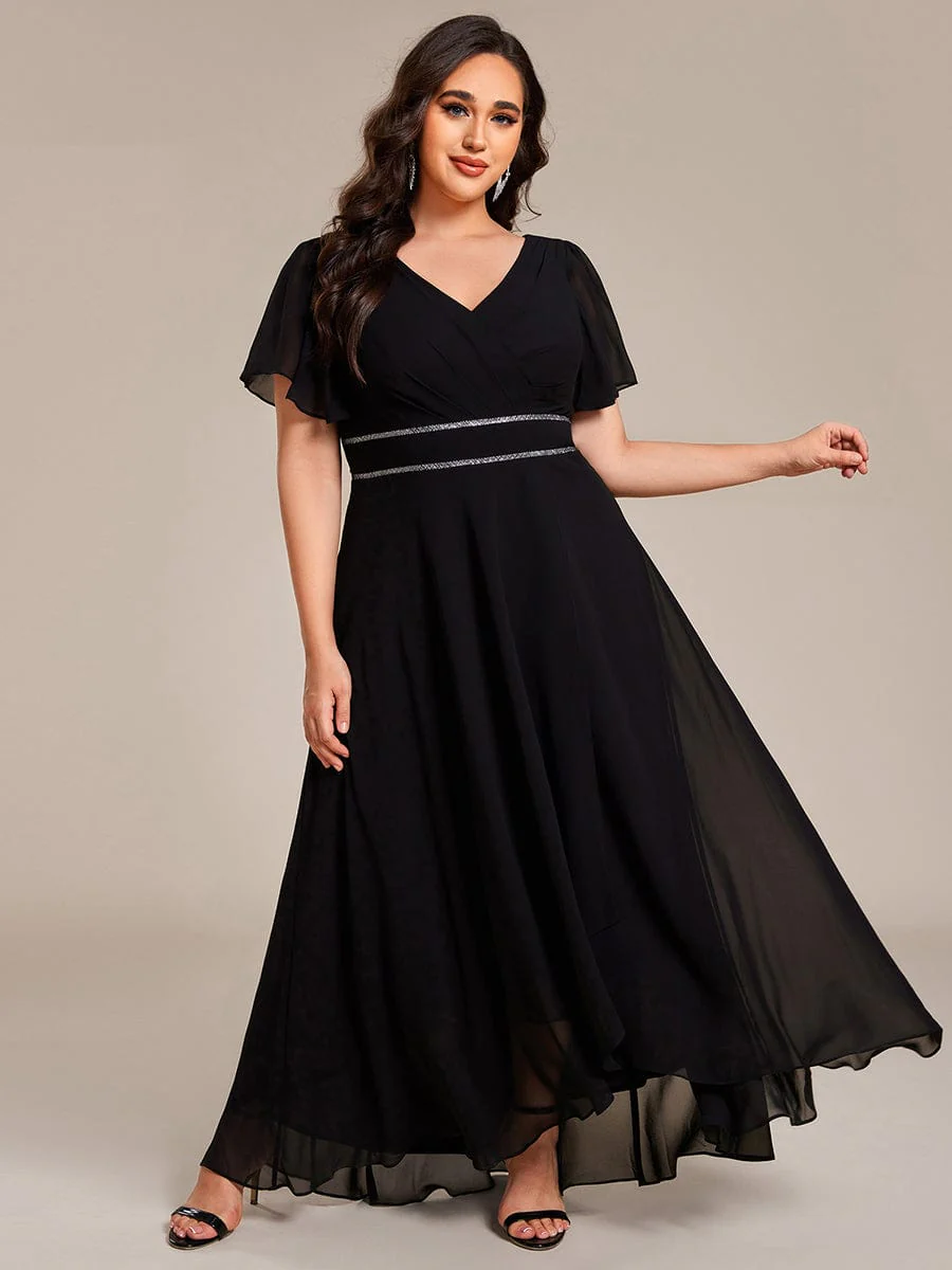 ever DAKOTA|Plus Size Chiffon Ruffle Sleeves Rhinestone Waist High-Low Wedding Guest Dress - Image 17